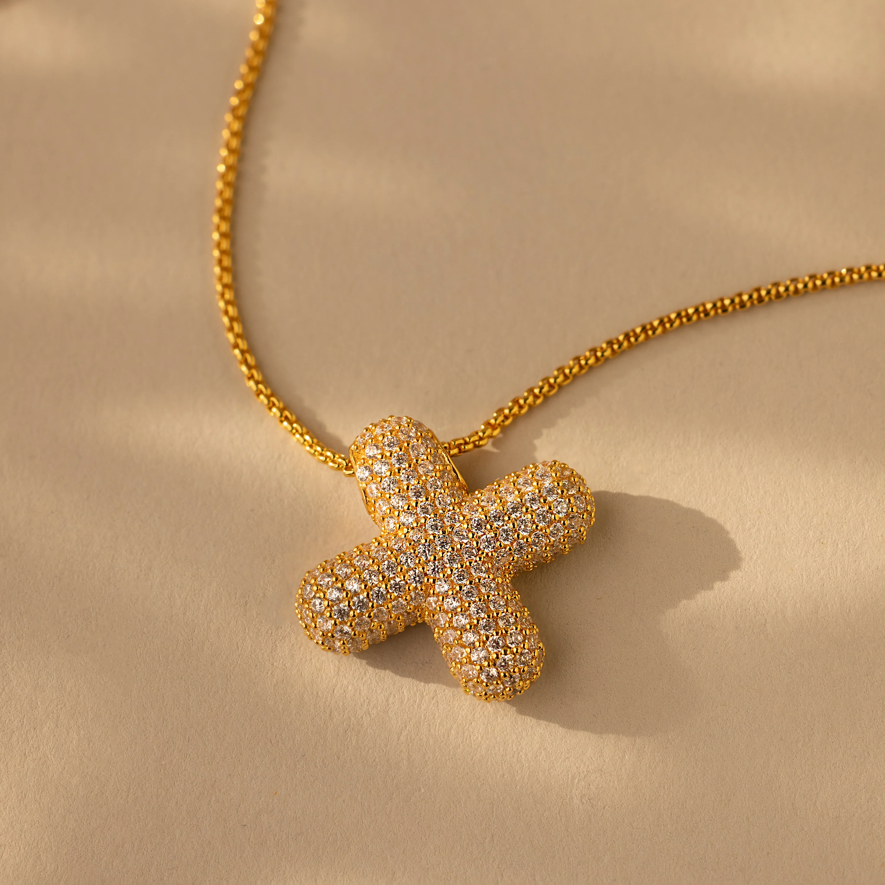 Pave Puff Letter Necklace in 18K Gold - Image 28