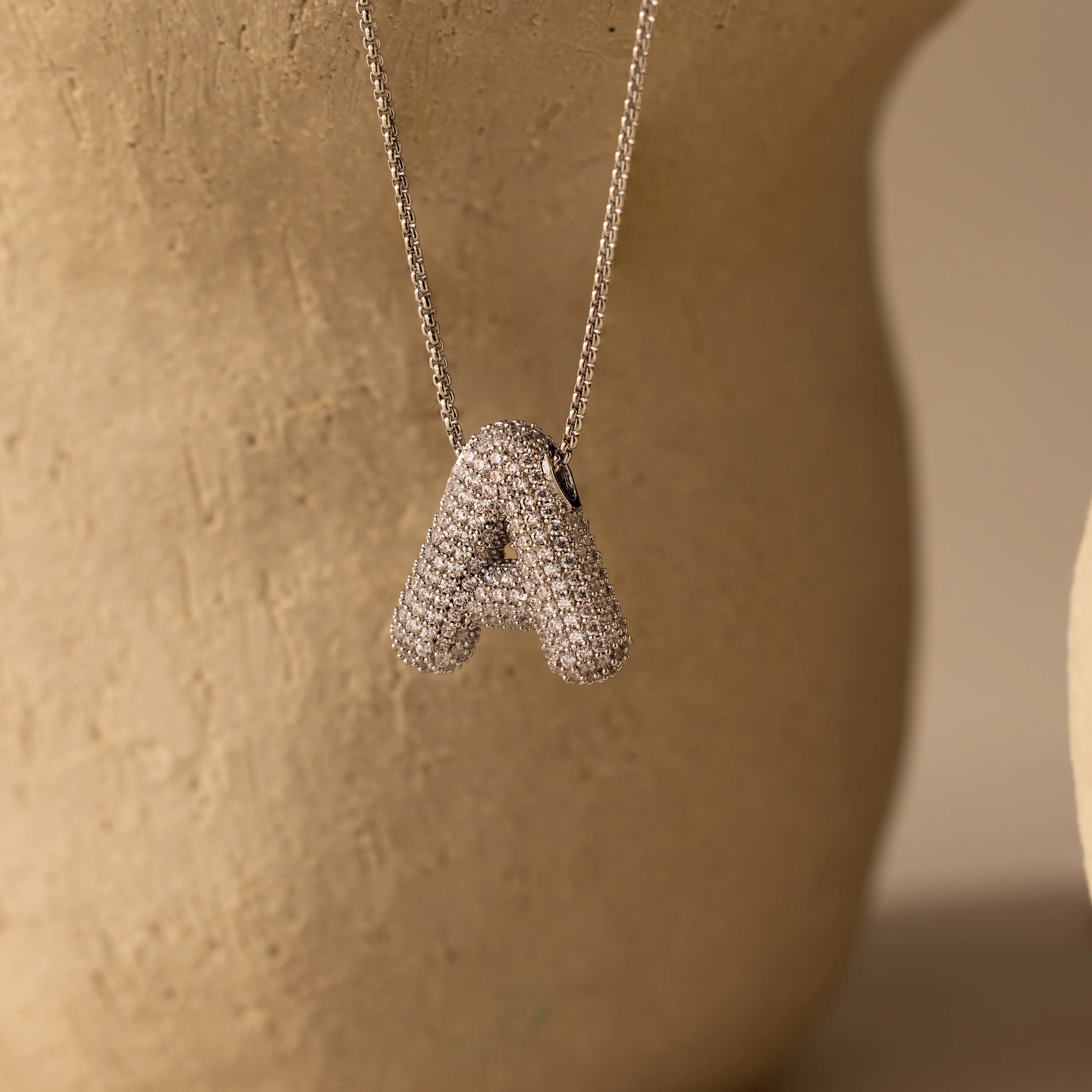 Pave Puff Letter Necklace in Silver - Image 5
