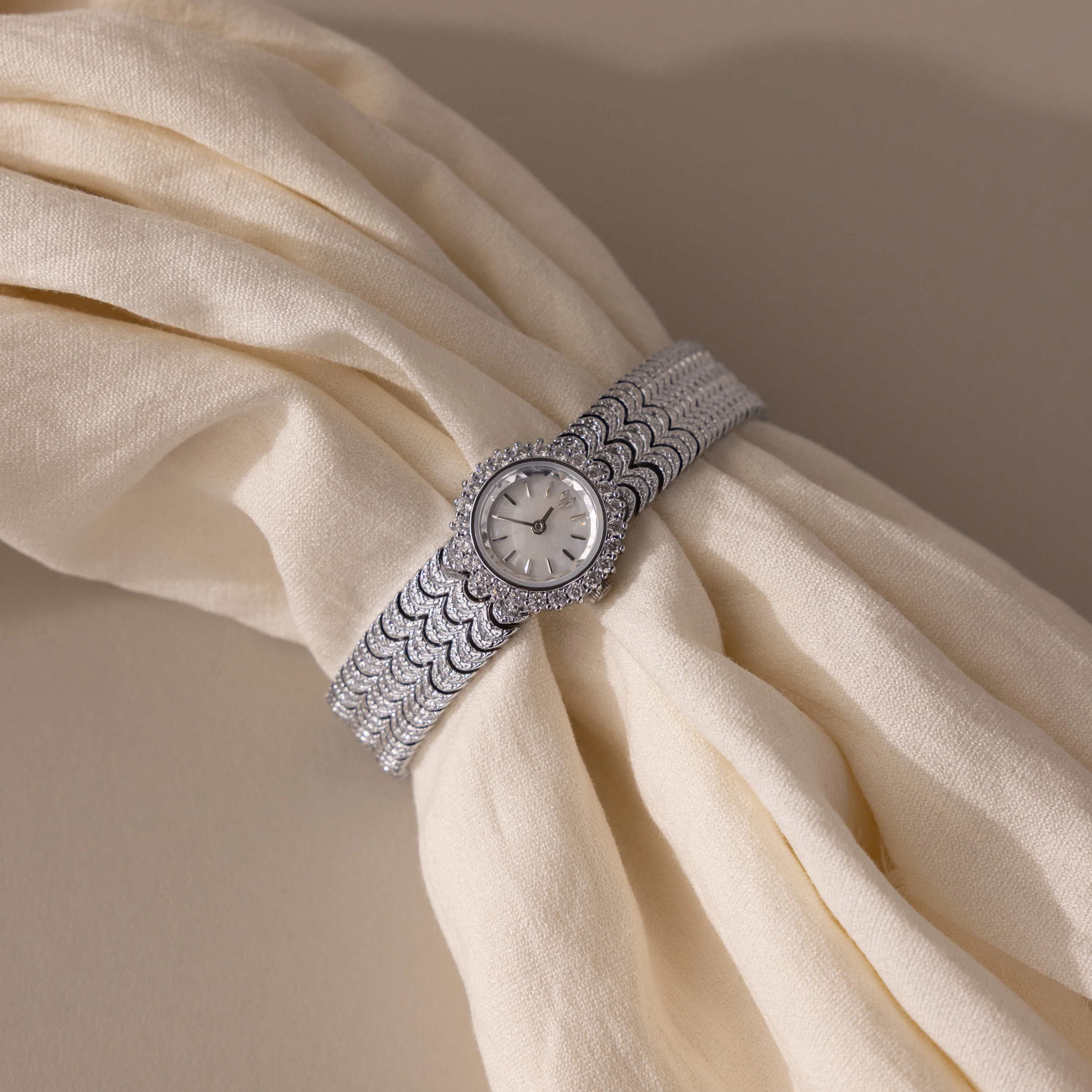 Pave Scalloped Timepiece in Silver - Image 3