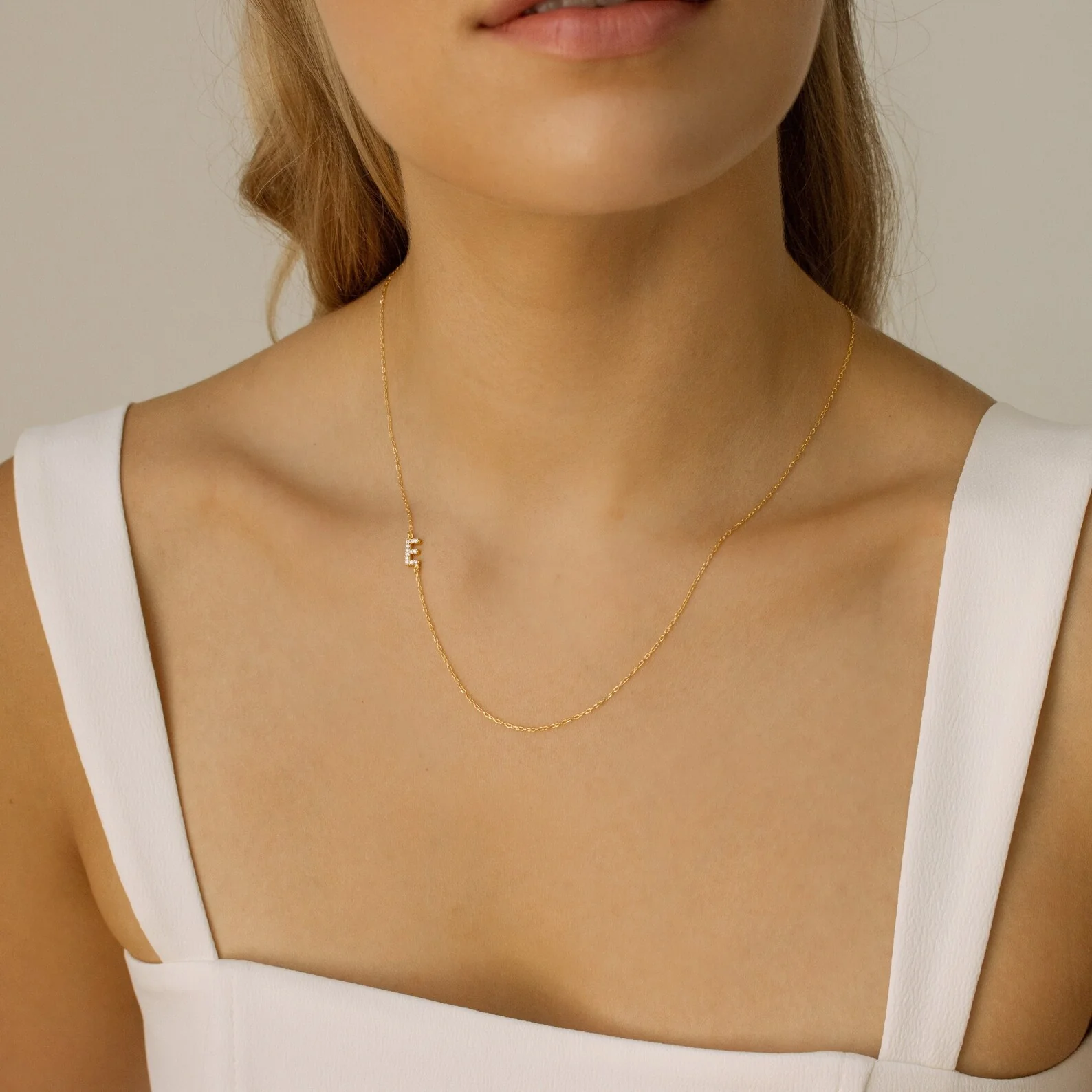 Pave Sideways Initial Necklace - Image 5