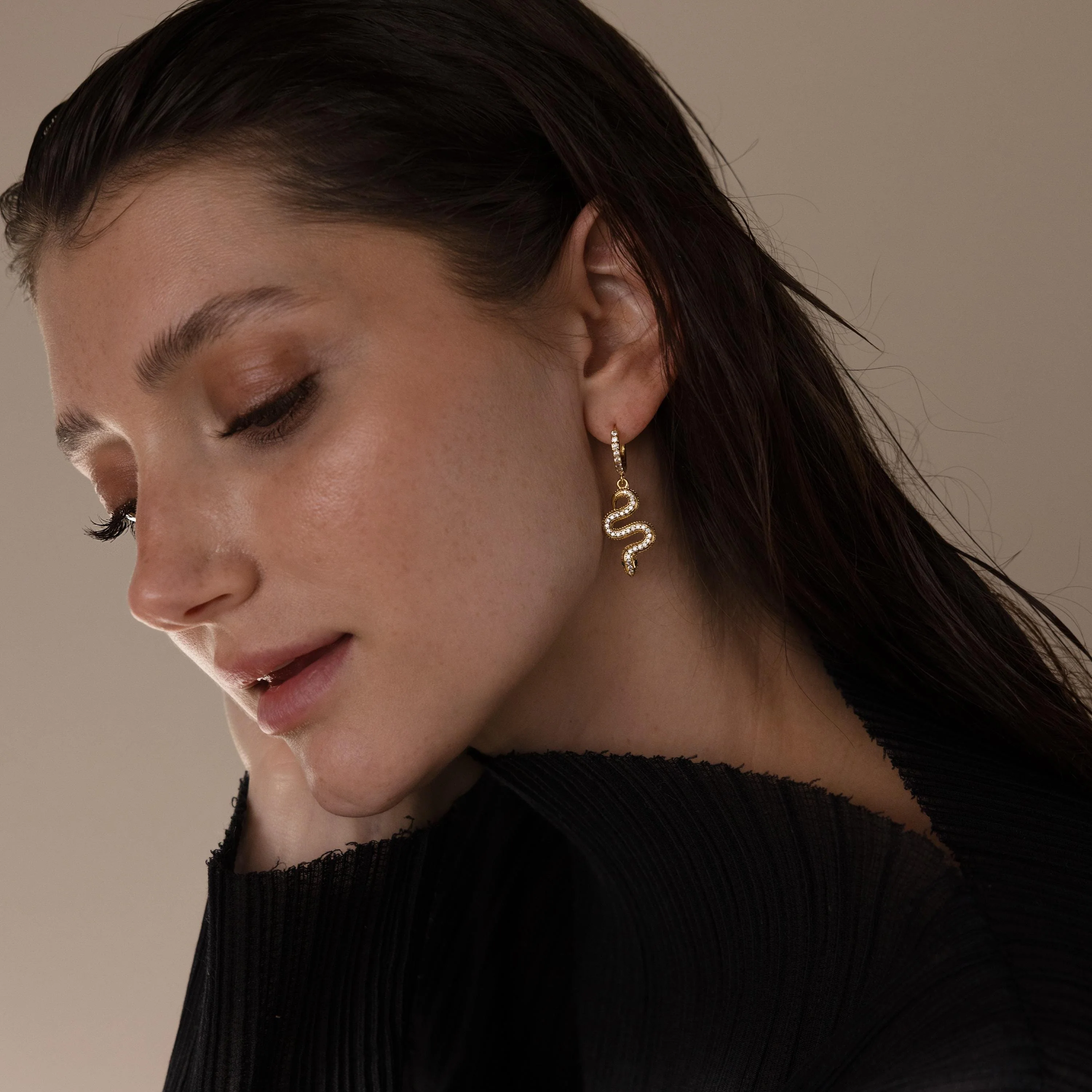 Pave Snake Charm Hoops - Image 8