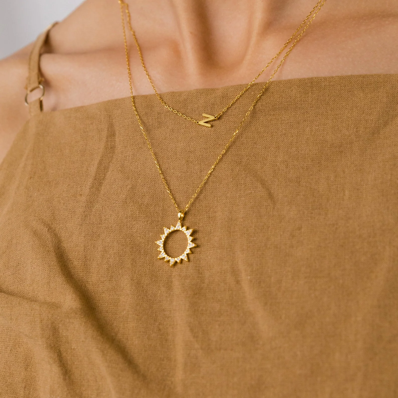 Pave Sun Necklace in 18K Gold - Image 5
