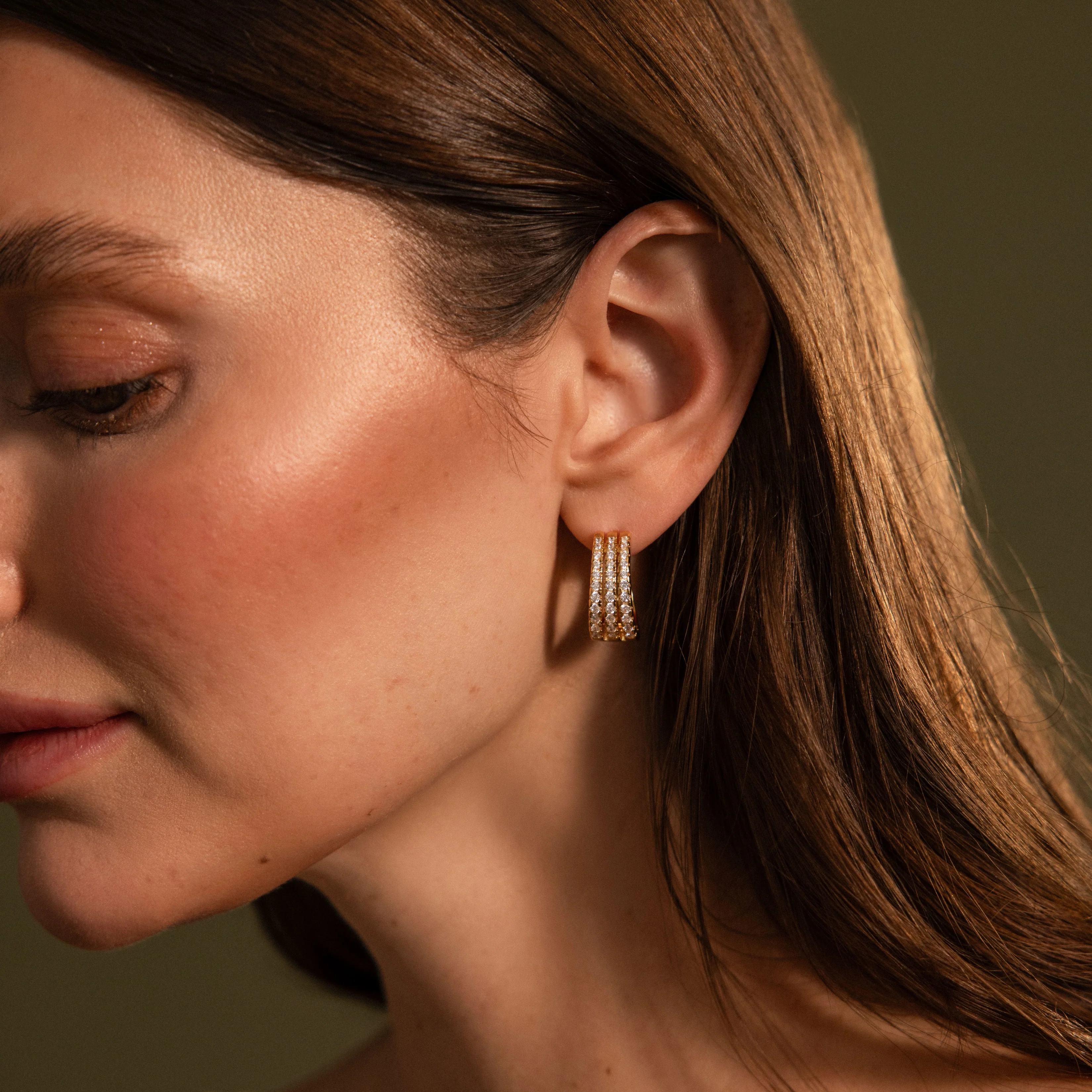Pave Trio Hoops in 18K Gold - Image 4