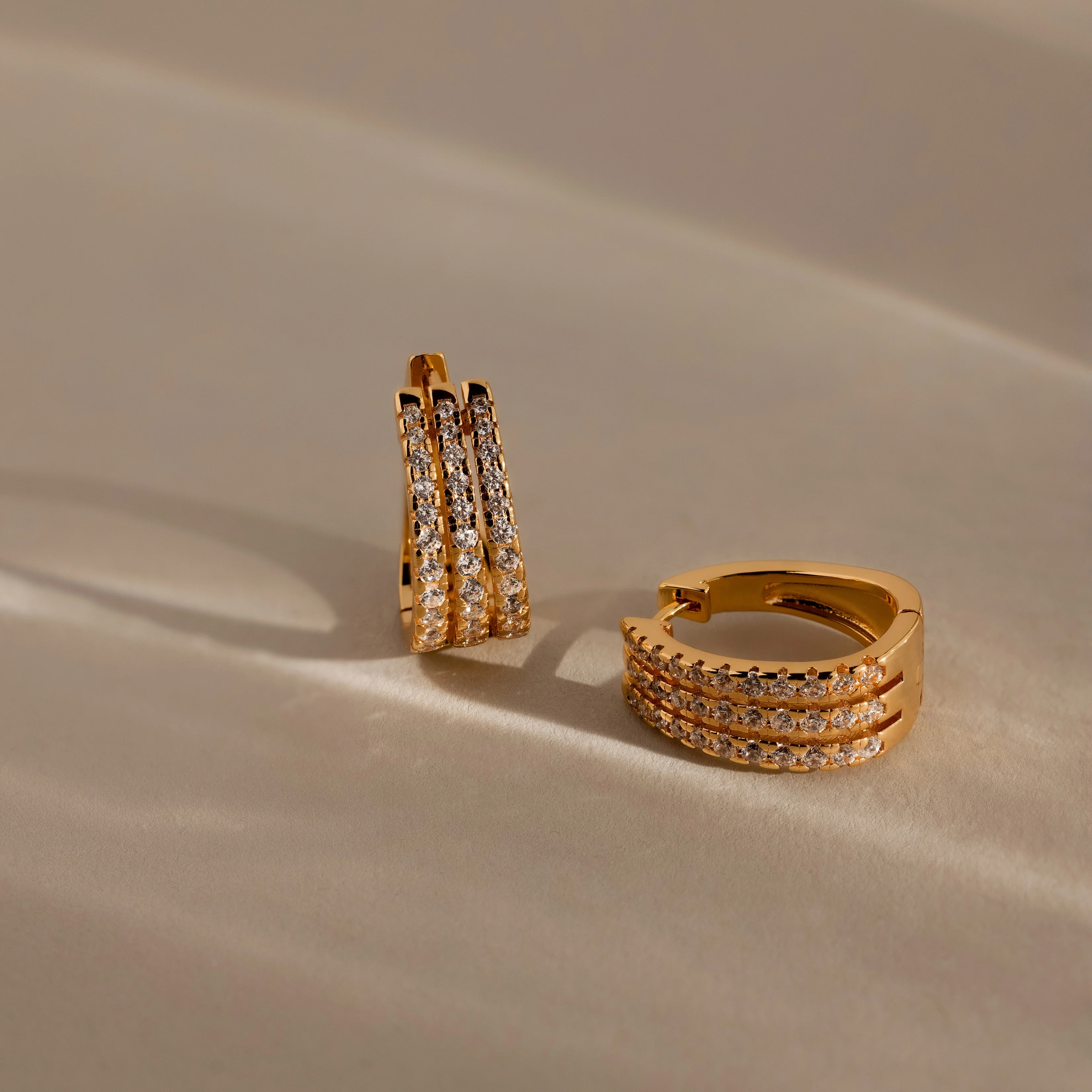 Pave Trio Hoops in 18K Gold - Image 5
