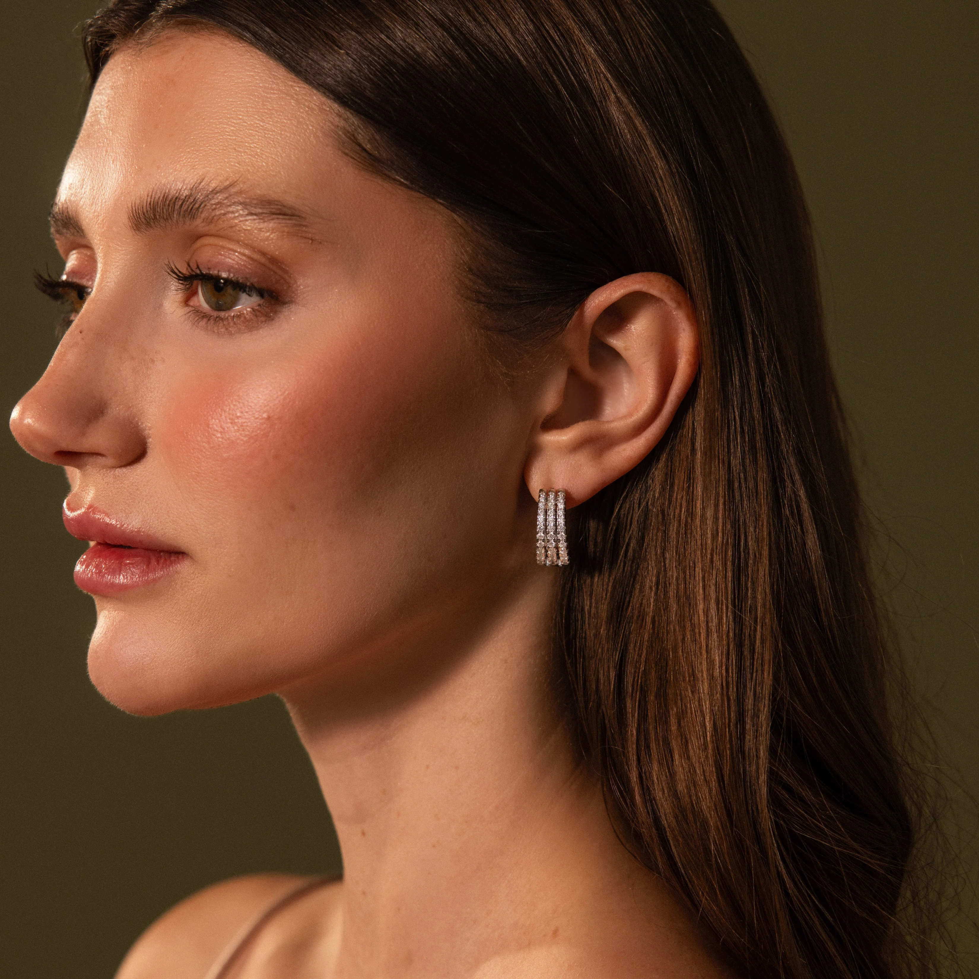 Pave Trio Hoops in Silver - Image 4