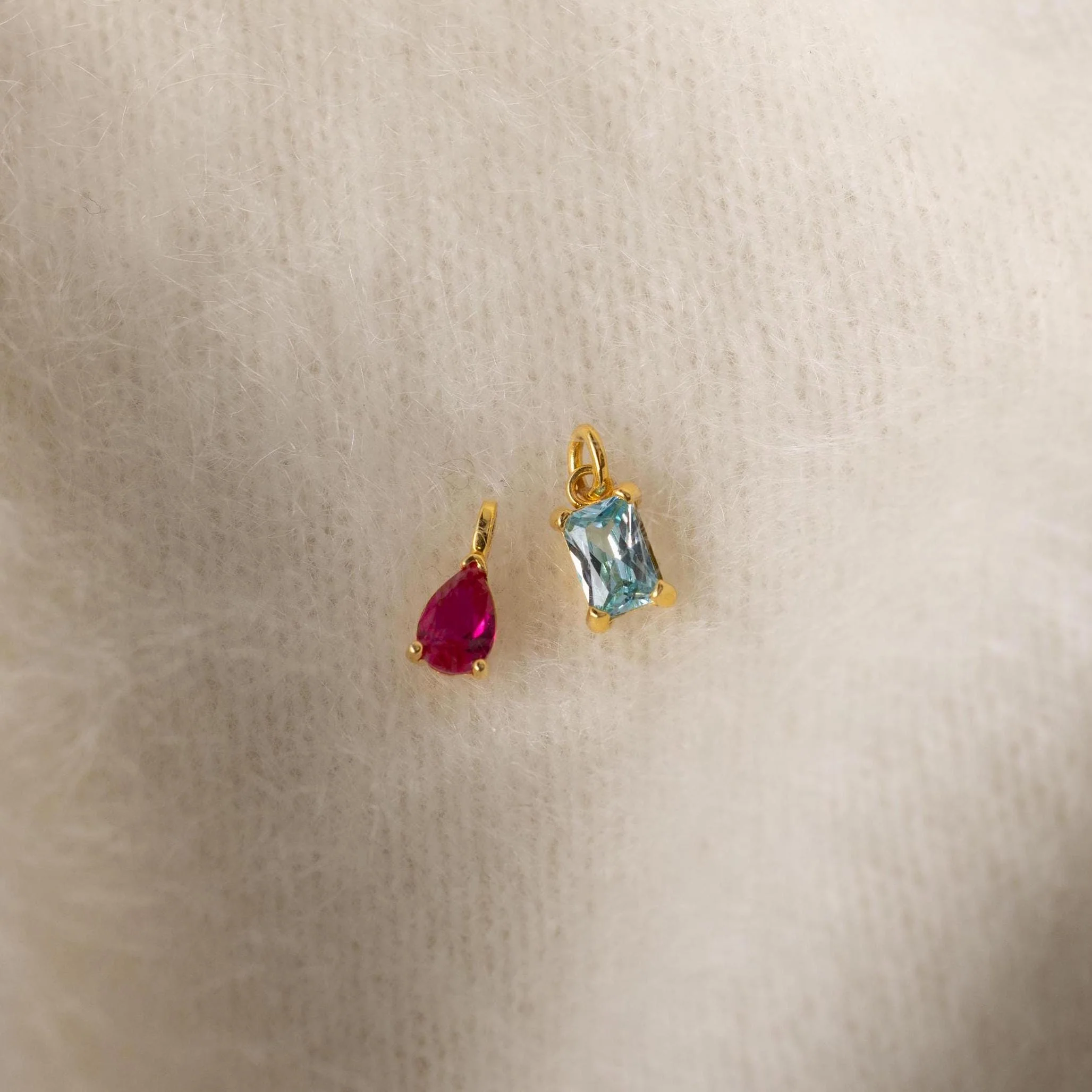 Pear & Baguette Birthstone Charm Set in 18K Gold