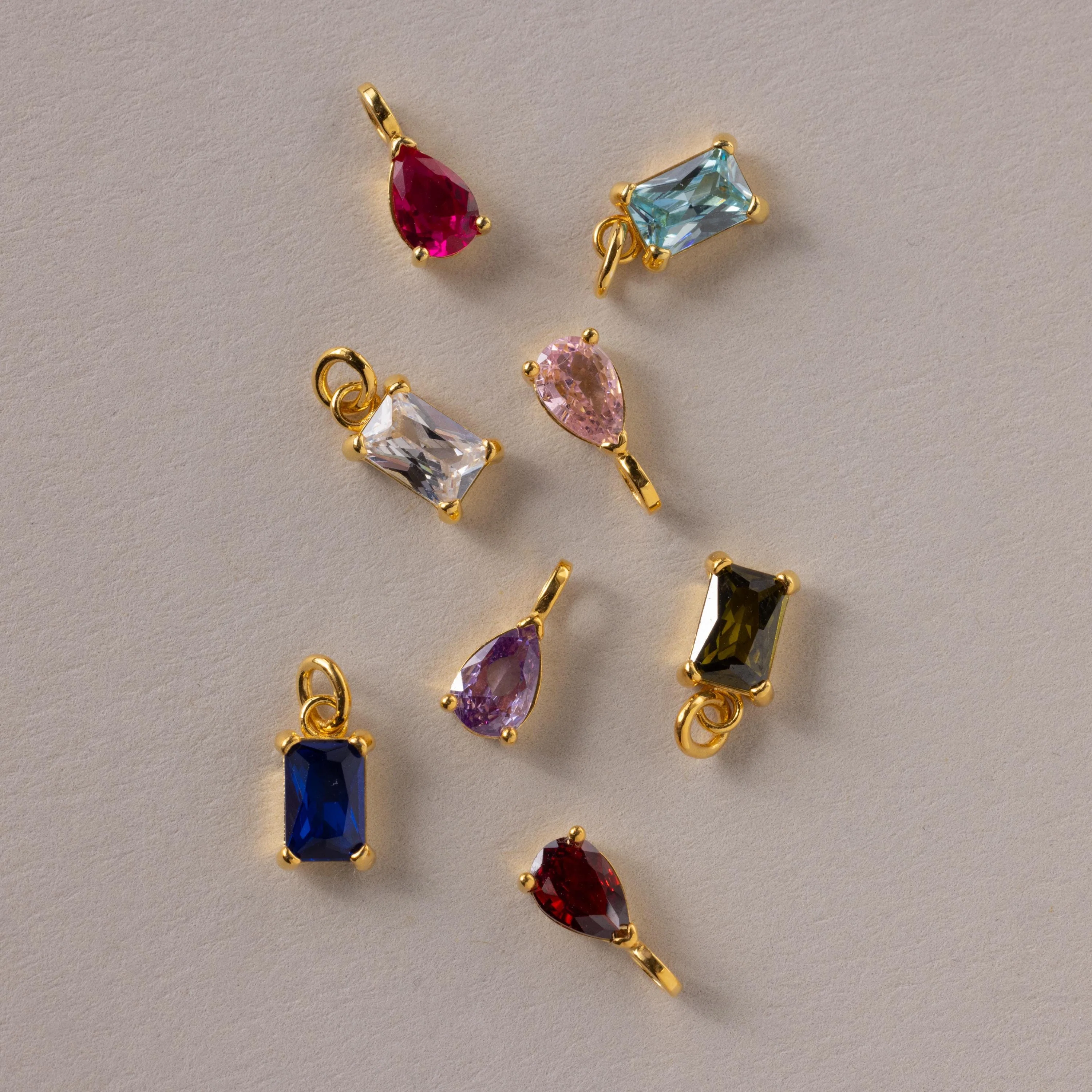 Pear & Baguette Birthstone Charm Set in 18K Gold - Image 3