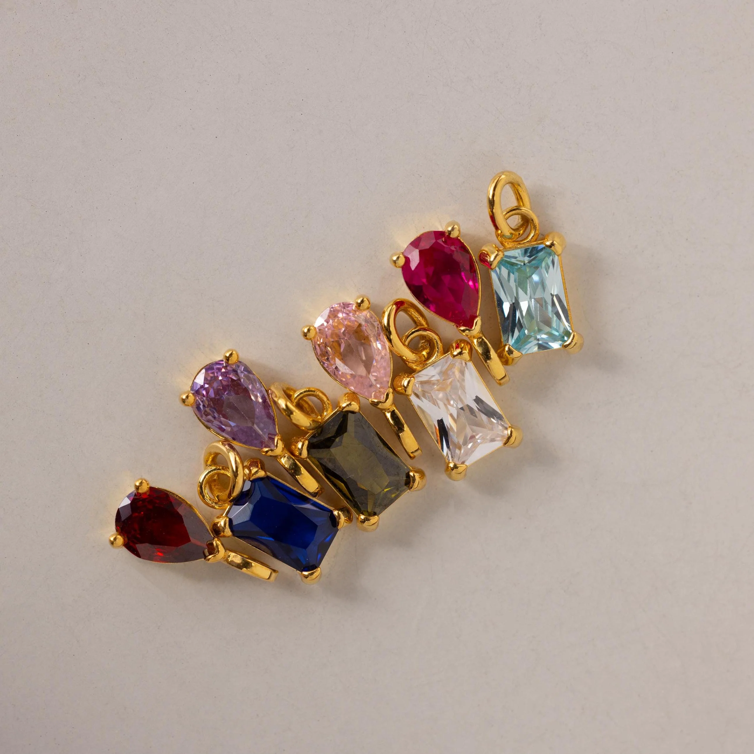 Pear & Baguette Birthstone Charm Set in 18K Gold - Image 7