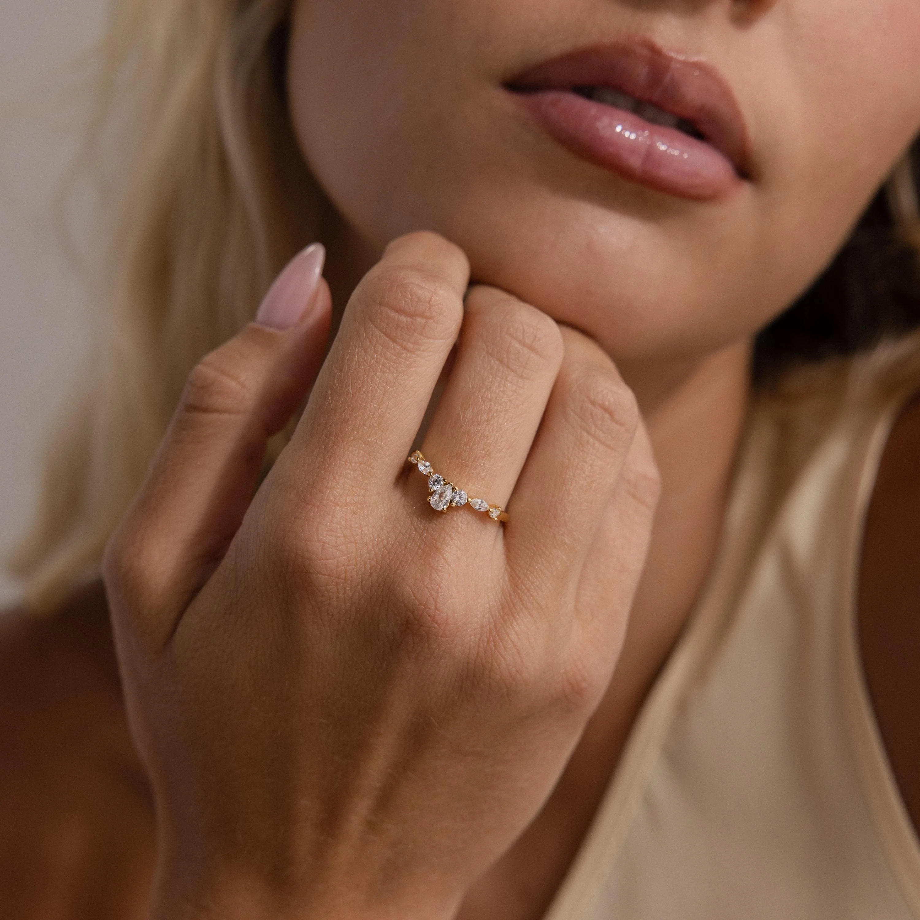 Pear Diamond Curve Ring - Image 2