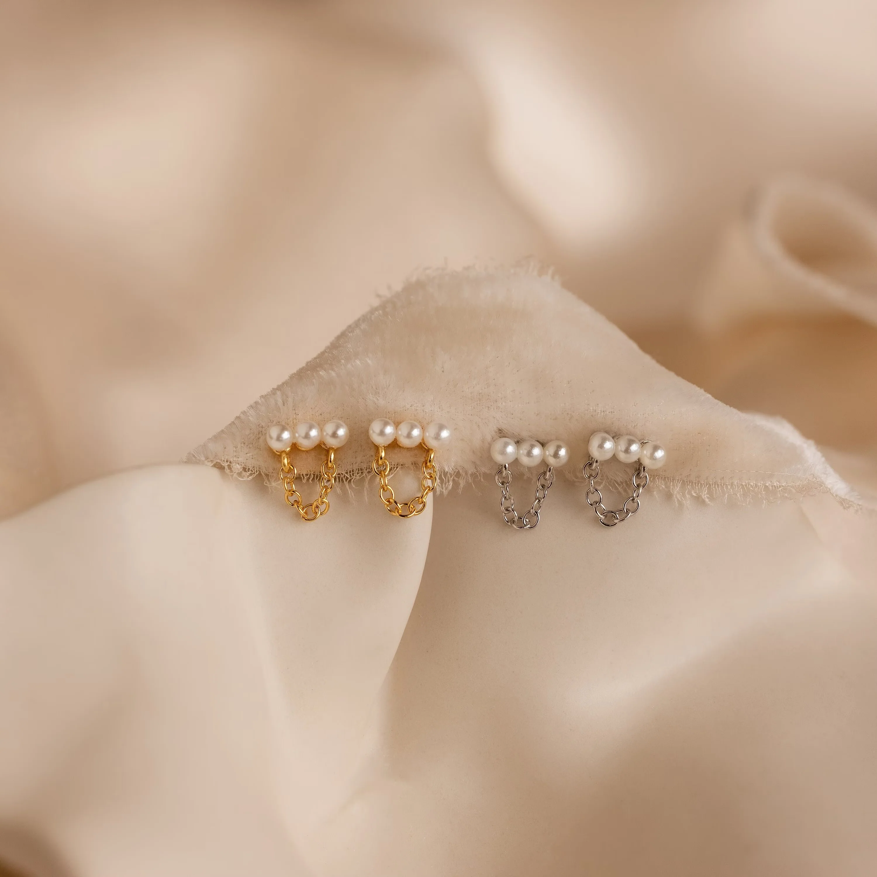 Pearl Bar Chain Studs - Image 3