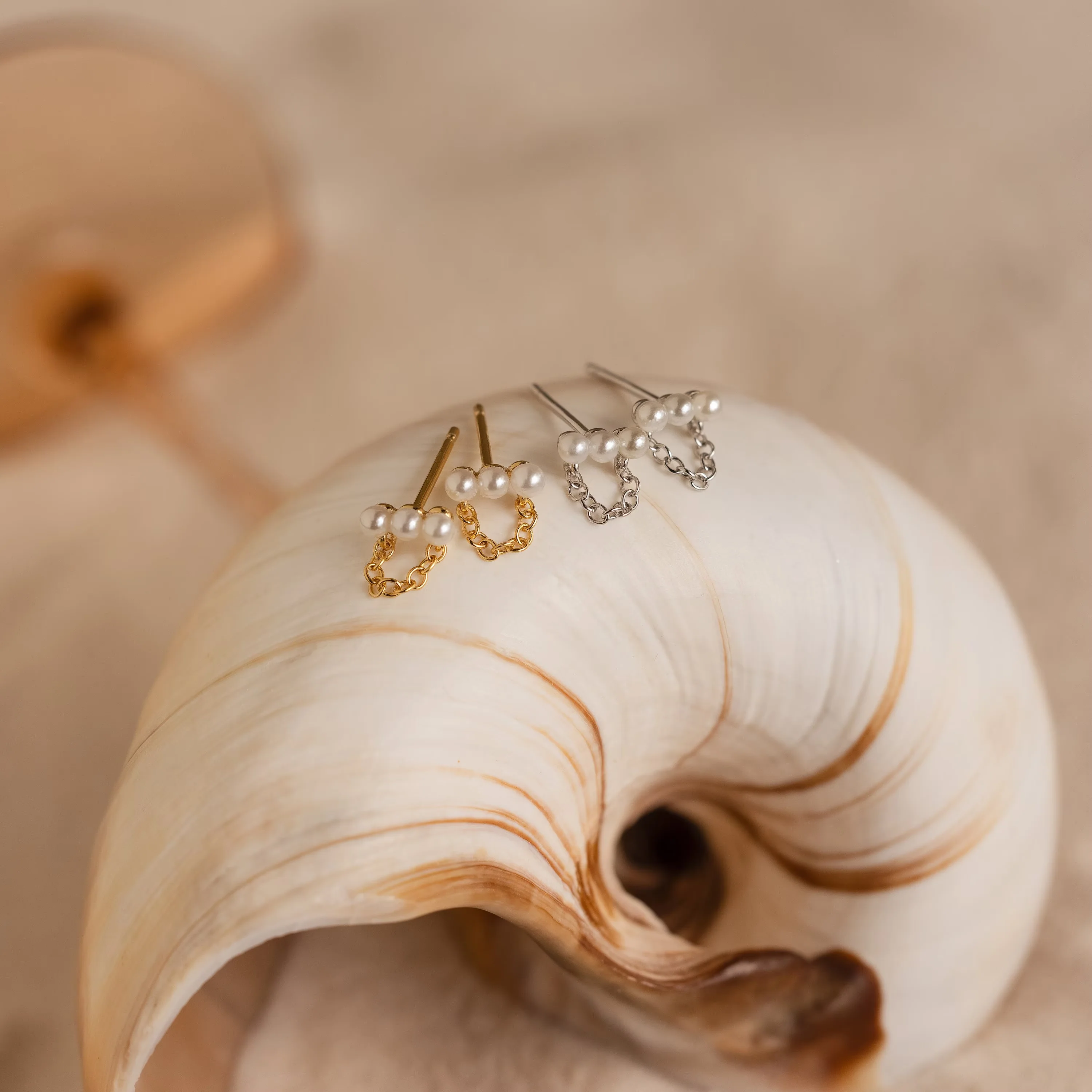 Pearl Bar Chain Studs - Image 7