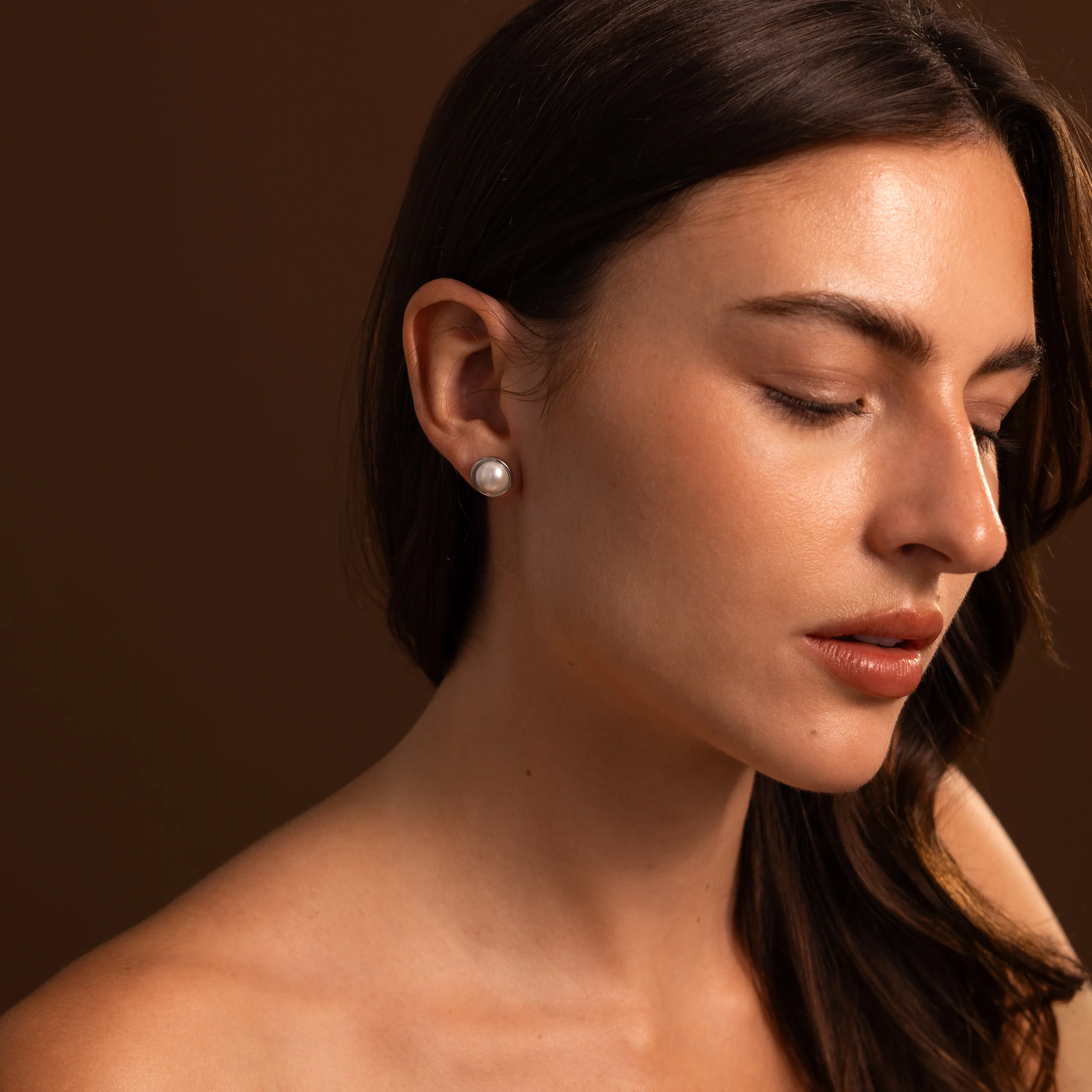 Pearl Bezel Studs in Silver - Image 4