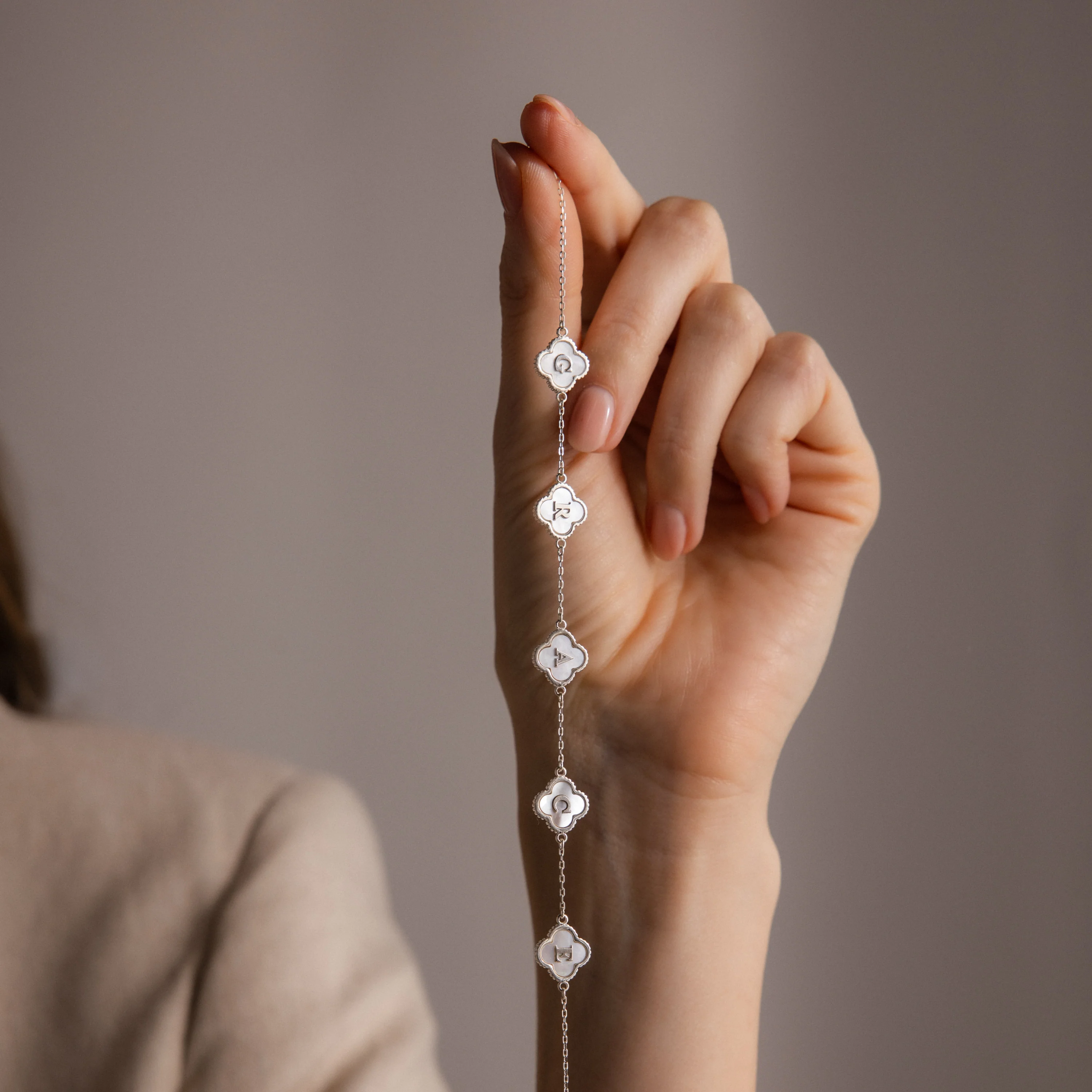 Pearl Clover Letter Bracelet - Image 6