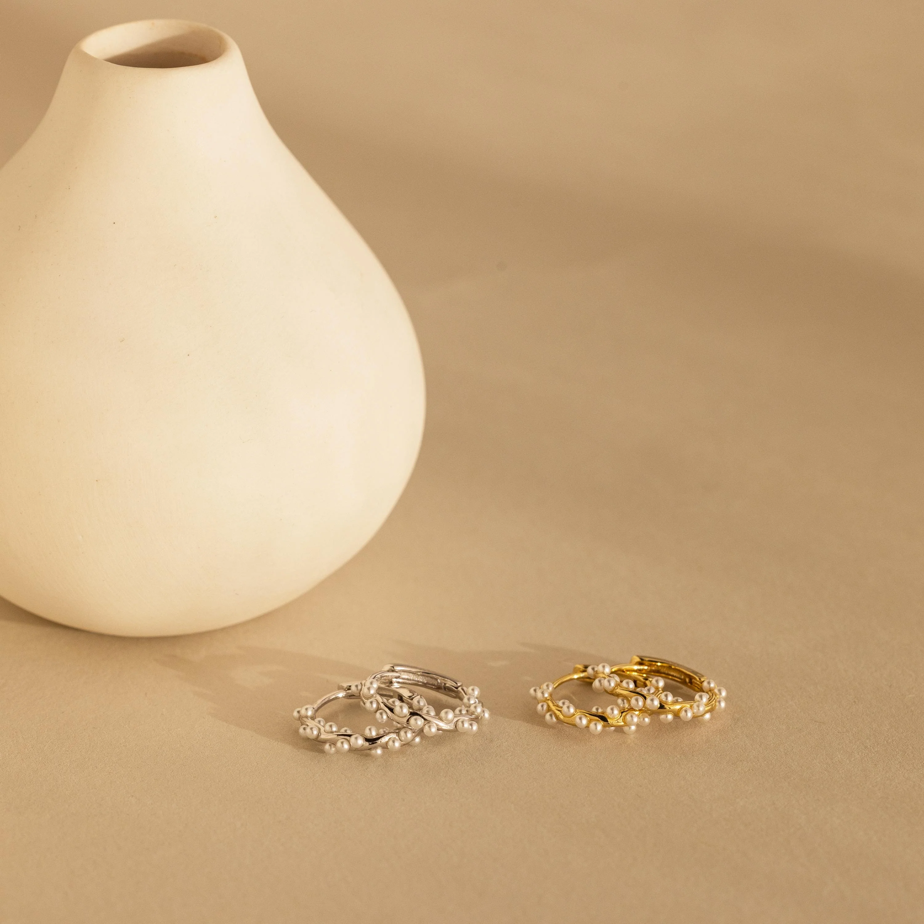 Pearl Cluster Huggies in 18K Gold - Image 6