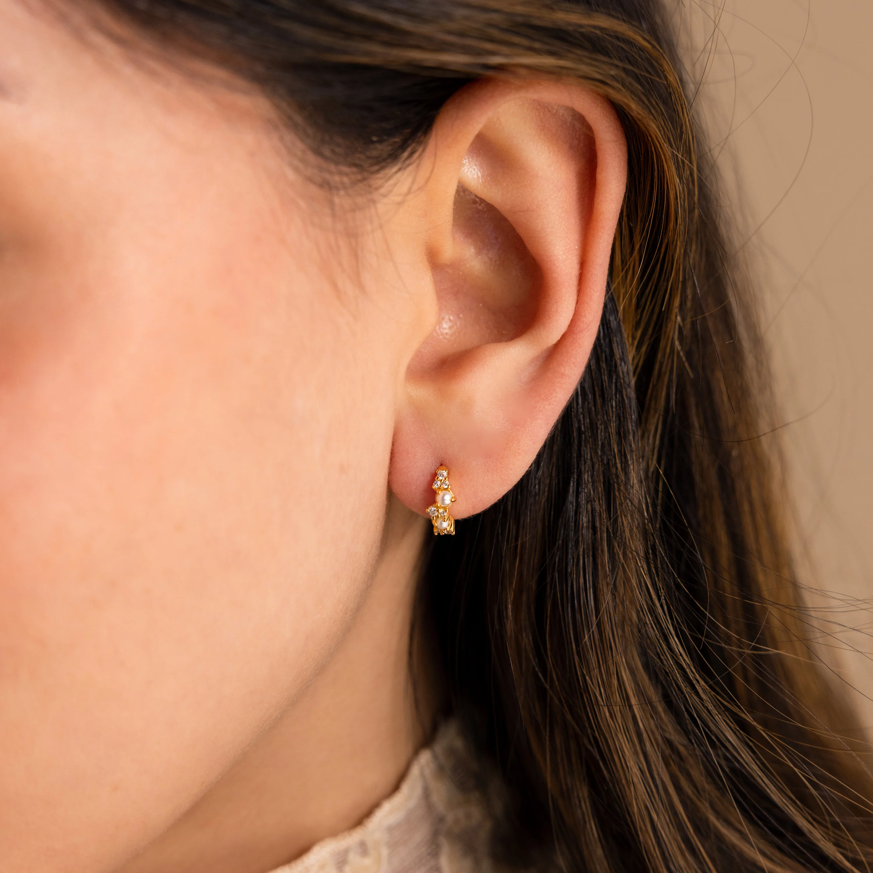 Pearl Diamond Cluster Huggies in 18K Gold - Image 2