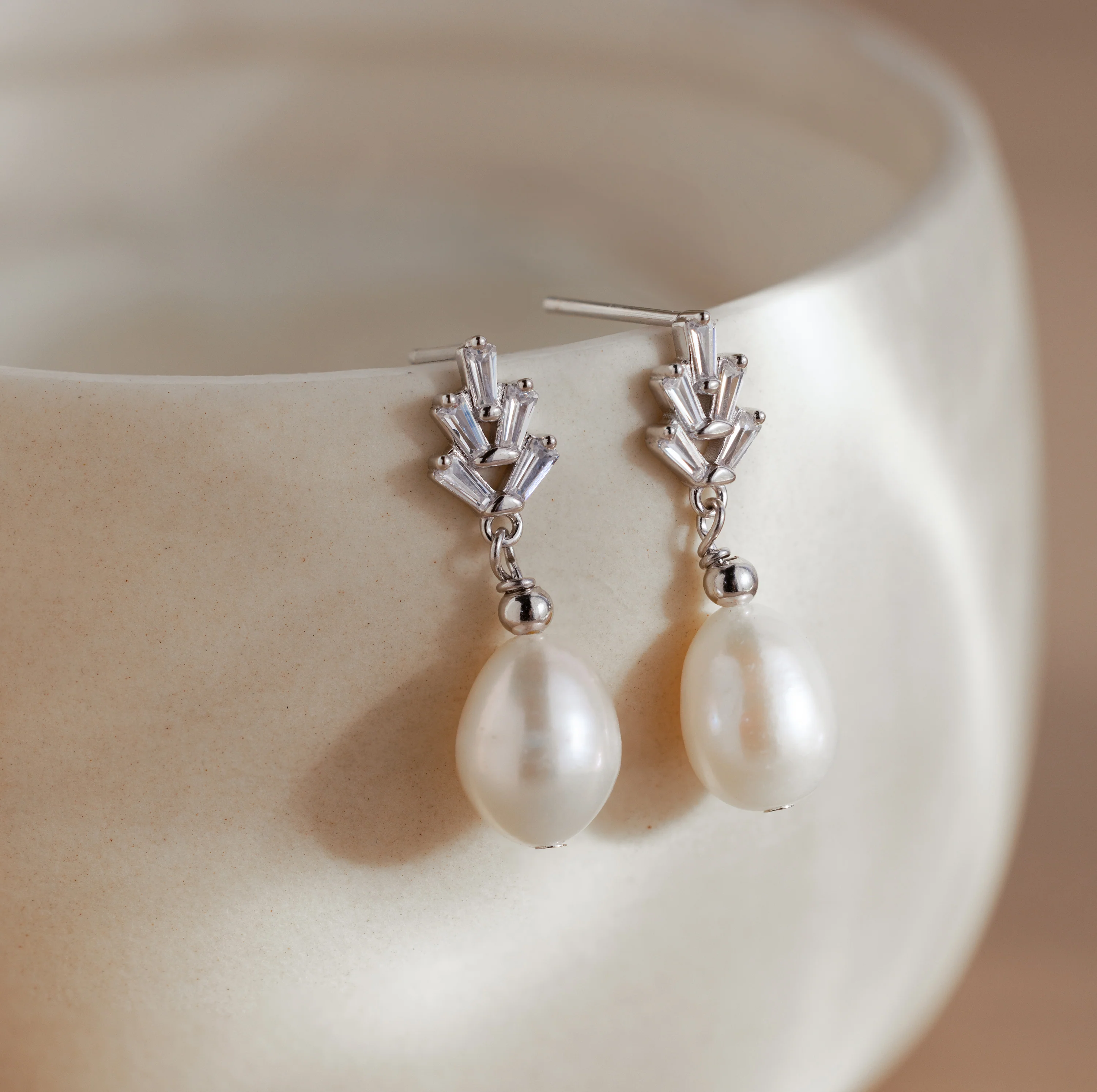 Pearl Diamond Drop Earrings - Image 2