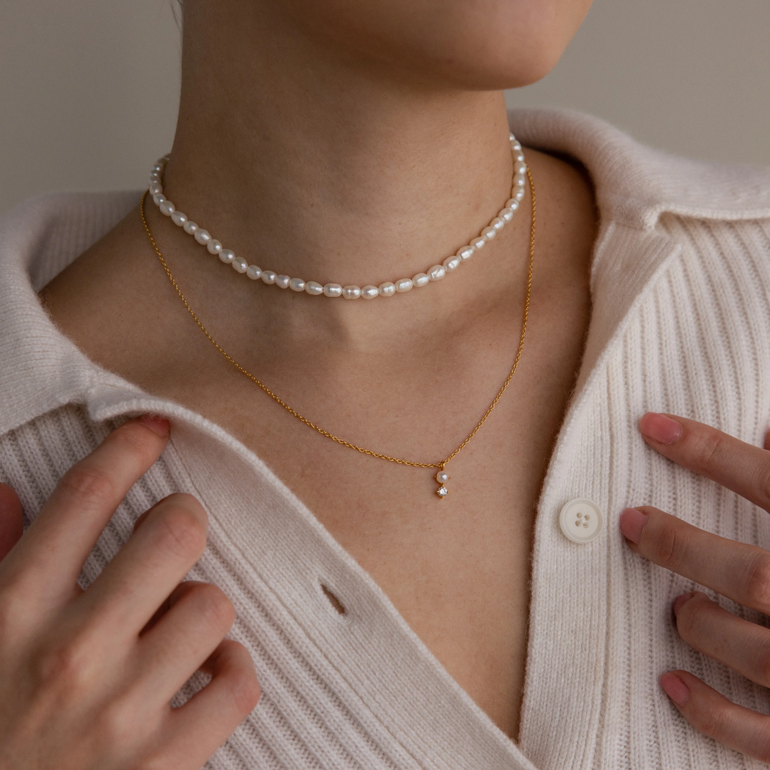Pearl Diamond Drop Necklace - Image 10