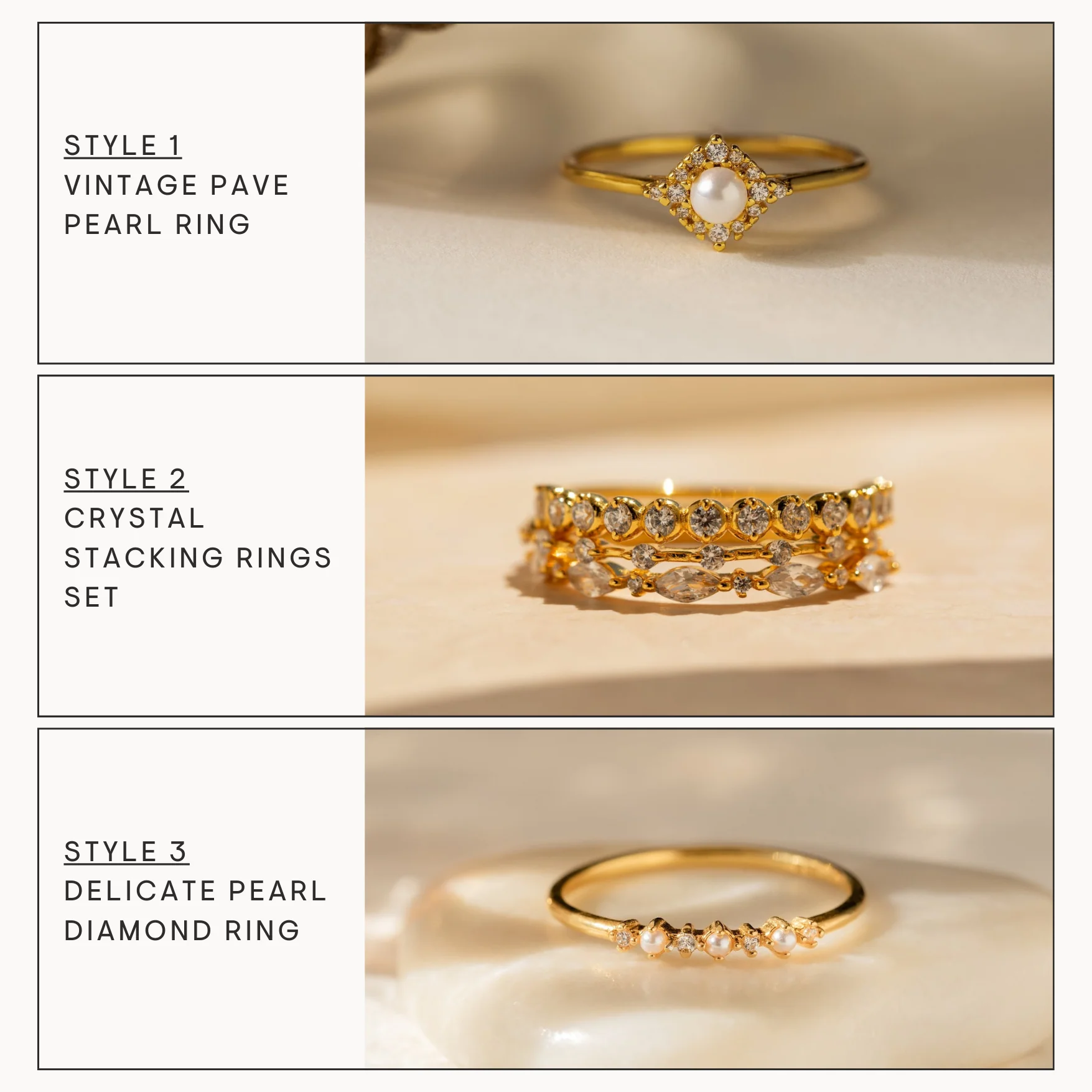 Pearl Diamond Stacking Rings - Image 5