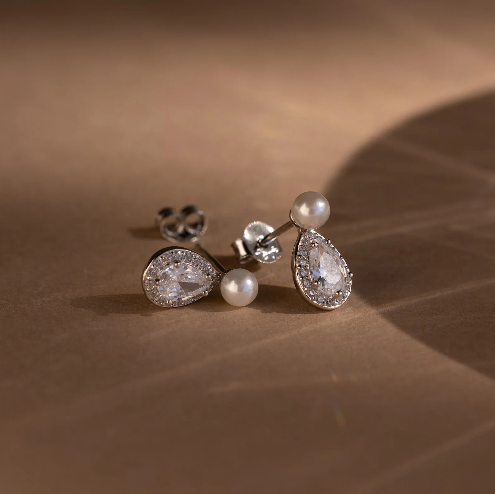 Pearl Diamond Teardrop Studs - Image 7