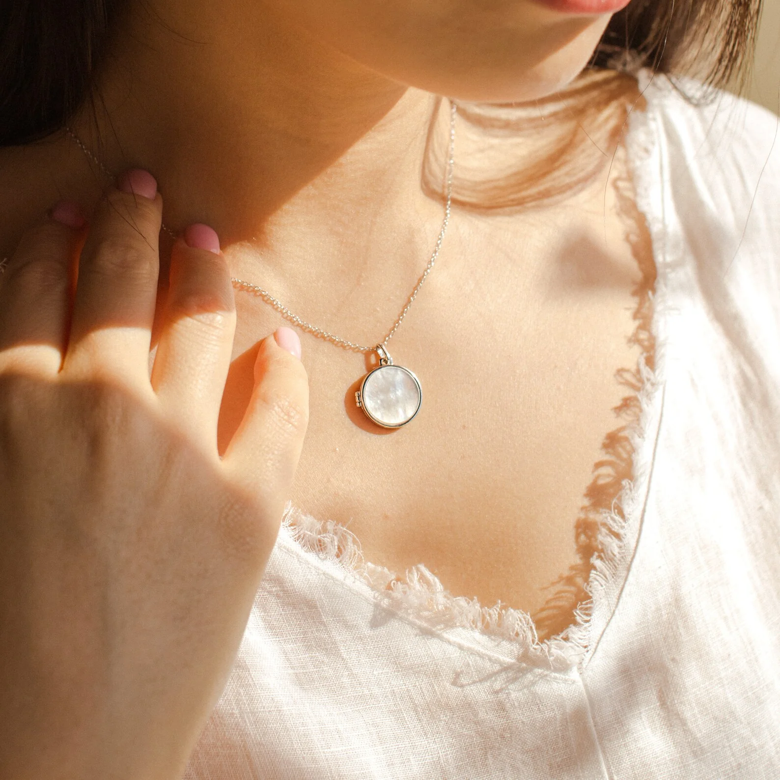 Pearl Disc Locket Necklace - Image 6
