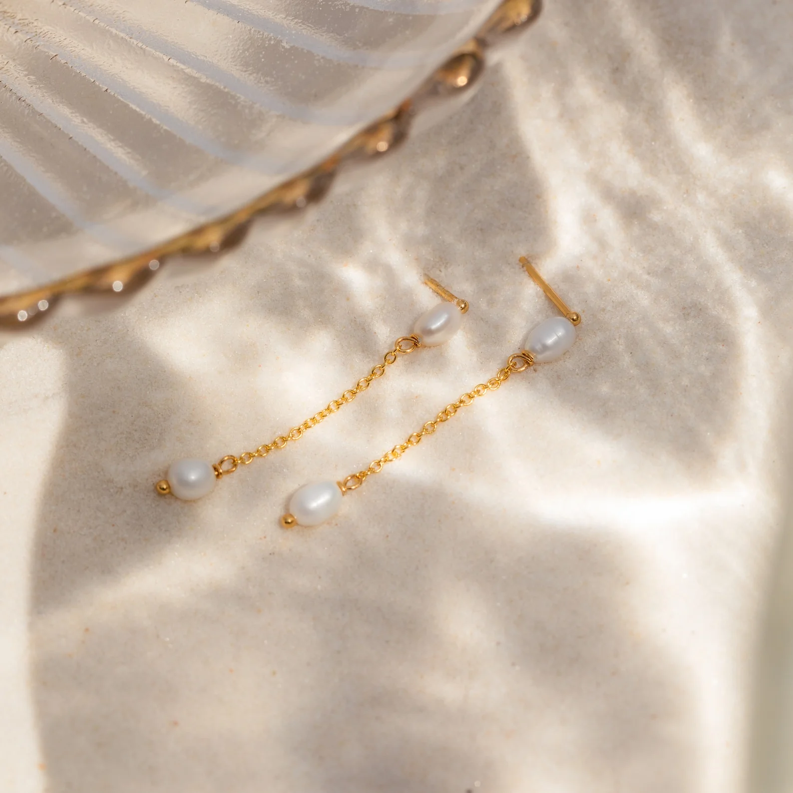 Pearl Drop Chain Earrings - Image 3