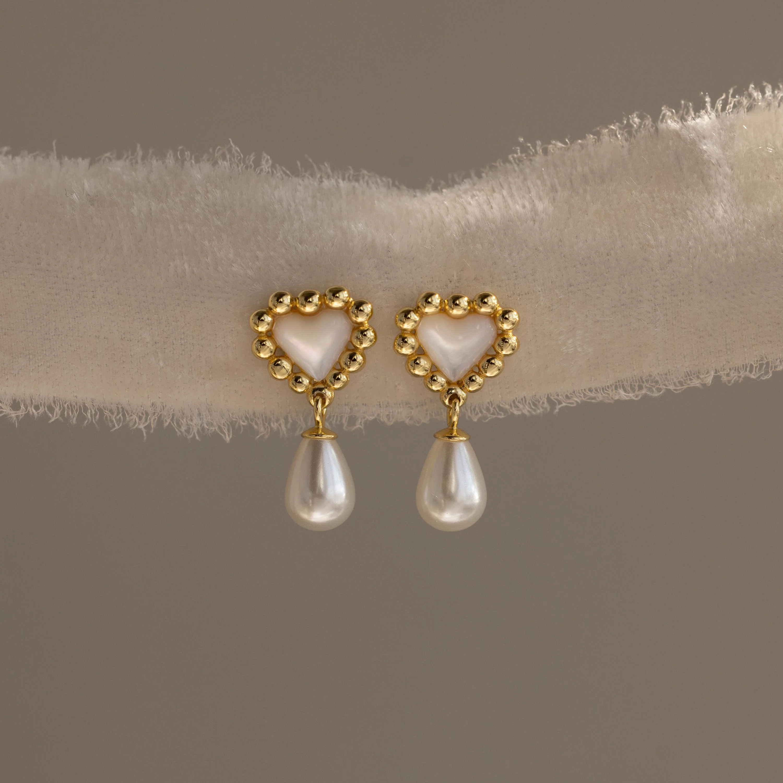 Pearl Heart Beaded Drop Studs