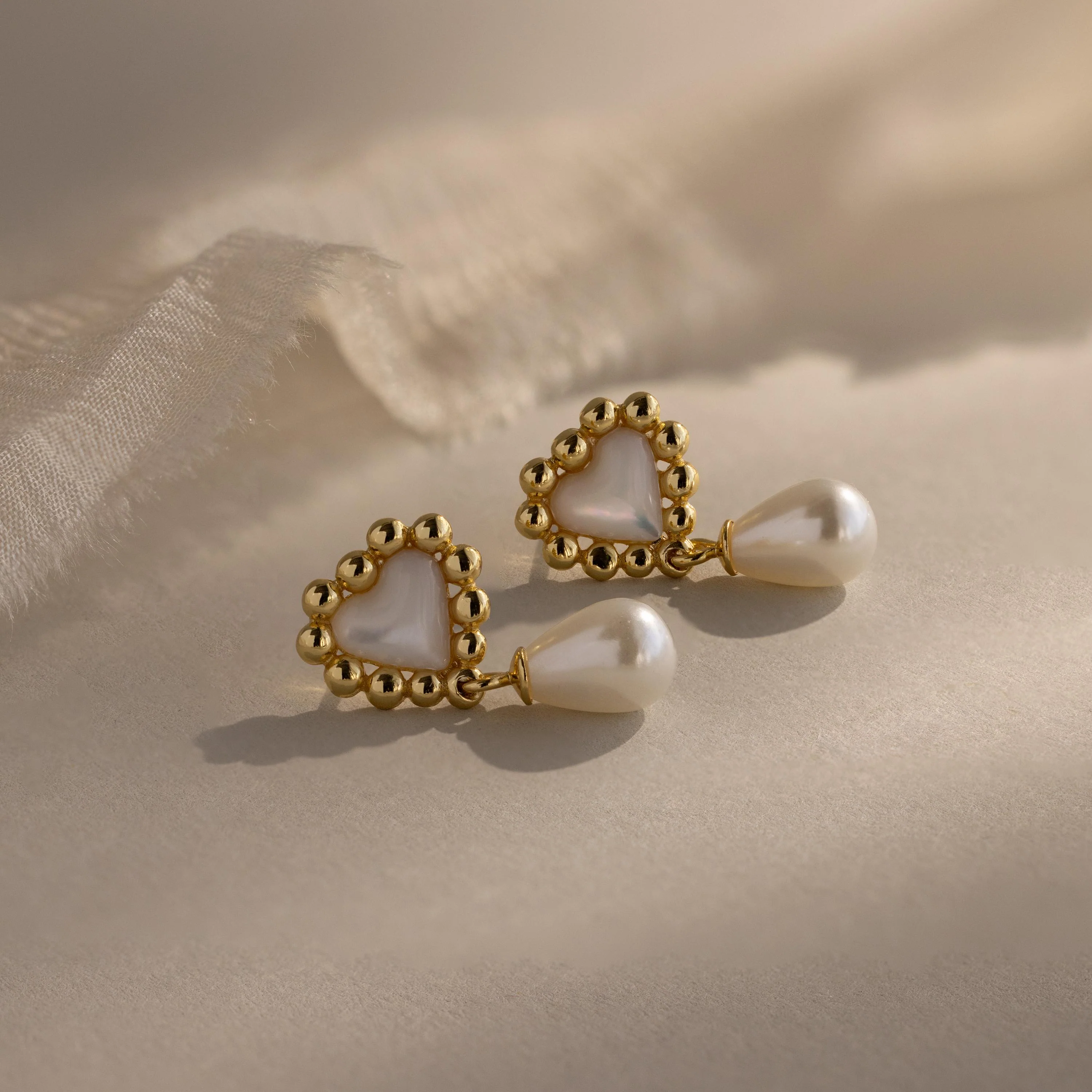 Pearl Heart Beaded Drop Studs - Image 7