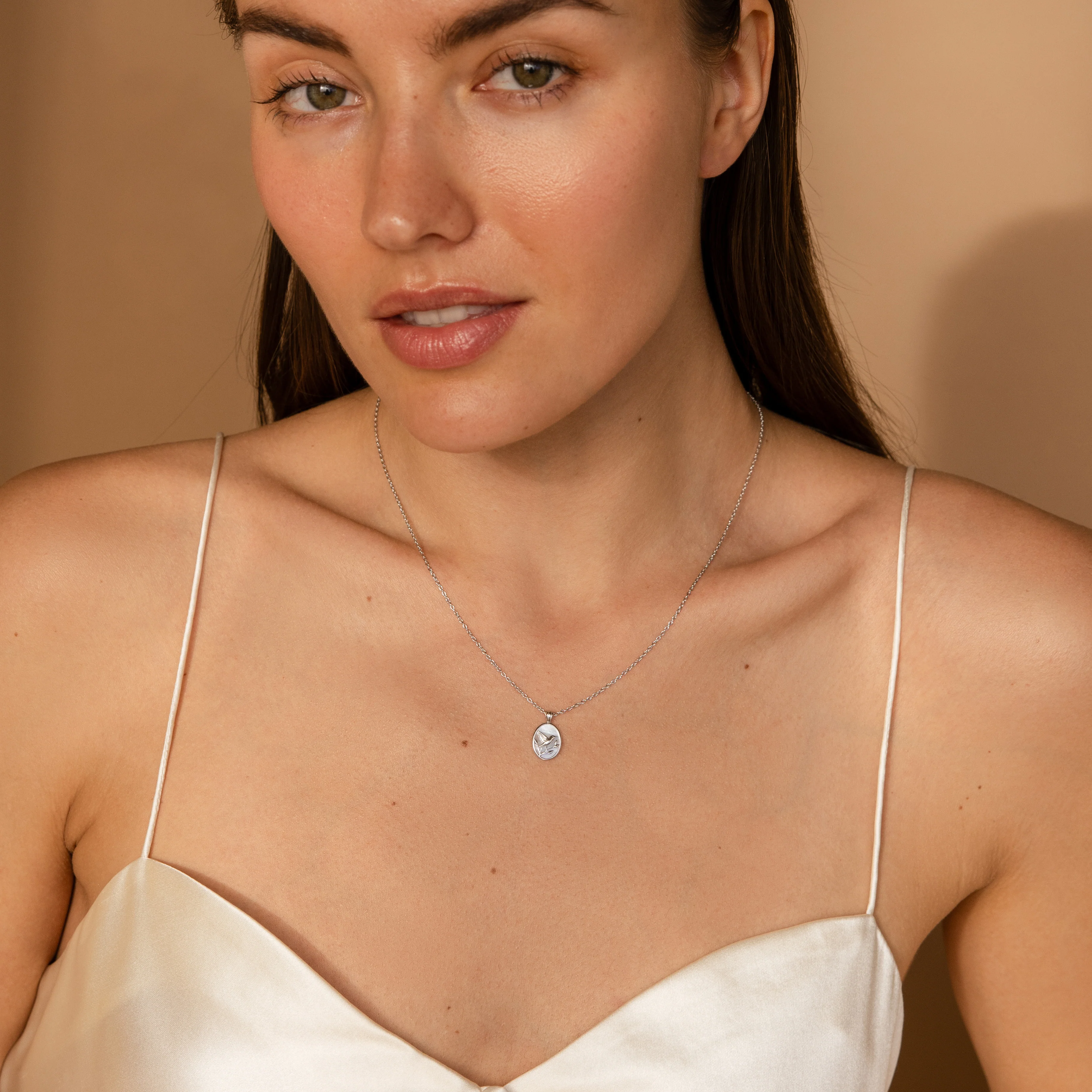 Pearl Hummingbird Necklace in Silver - Image 4