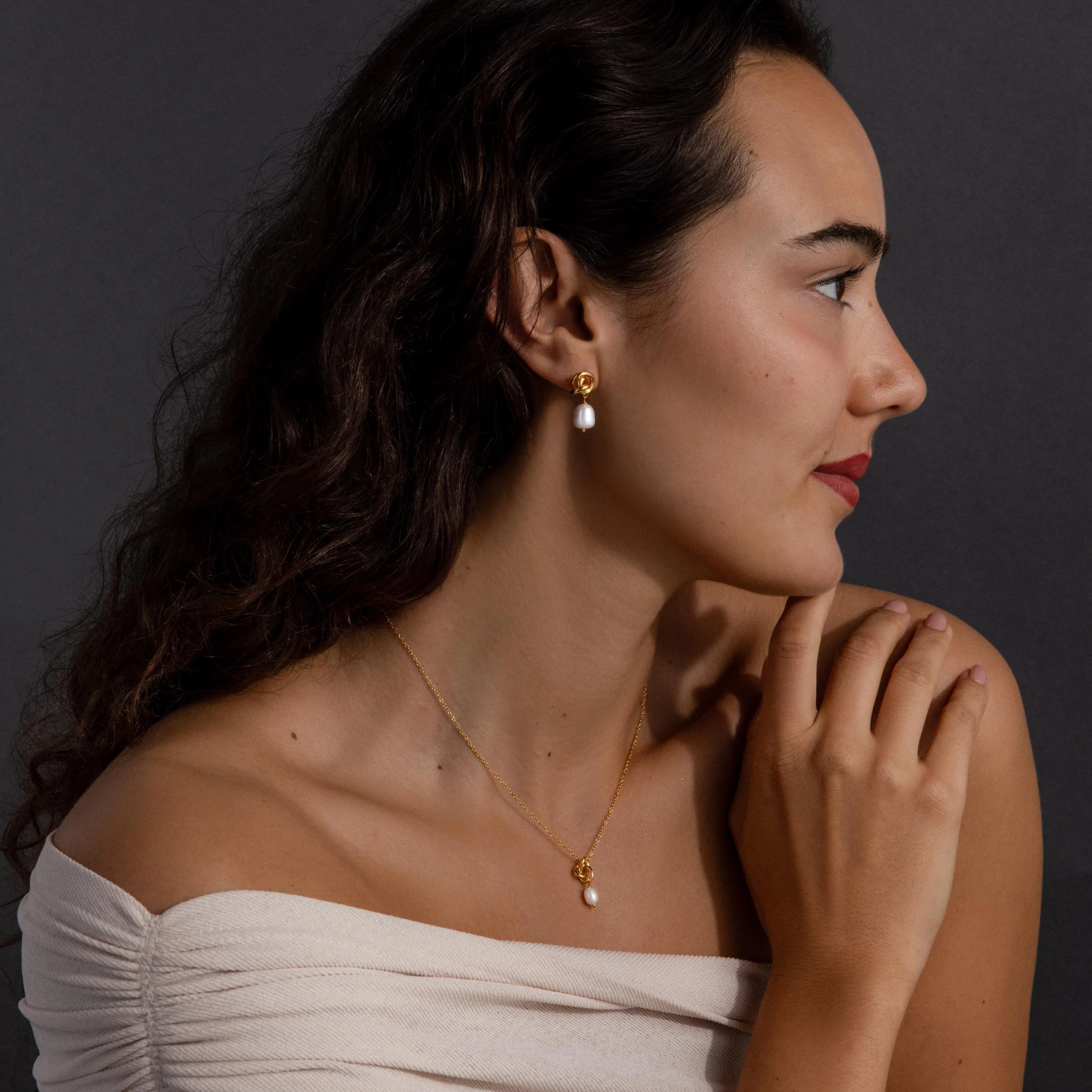 Pearl Knot Necklace & Earrings Set - Image 6