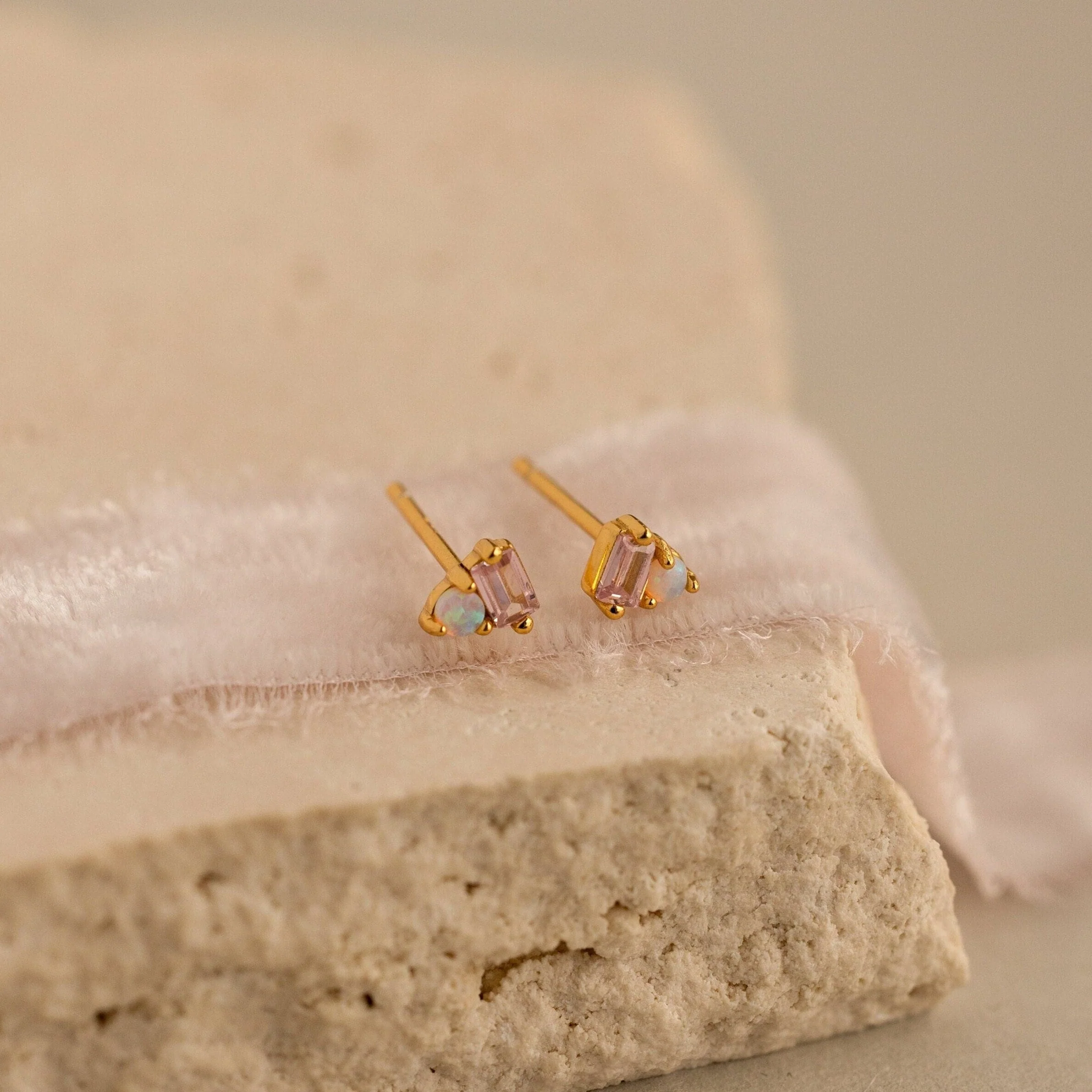 Pink Baguette Opal Studs in 18K Gold - Image 3