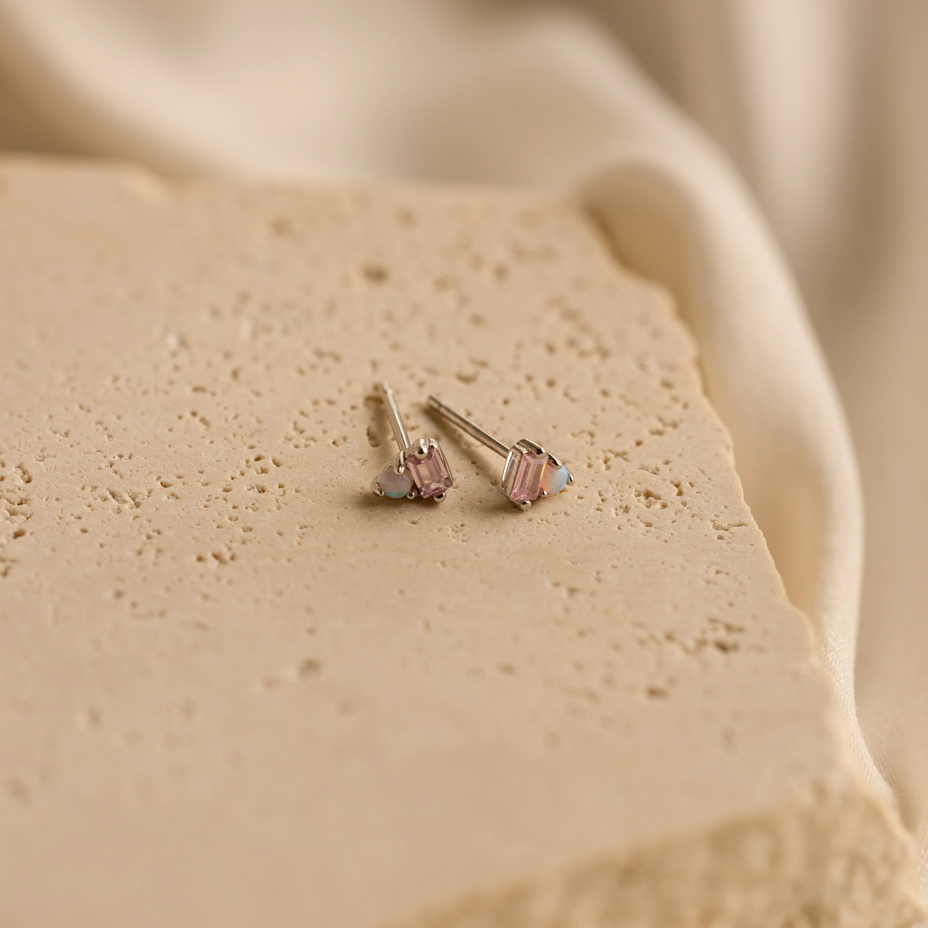 Pink Baguette Opal Studs - Image 3