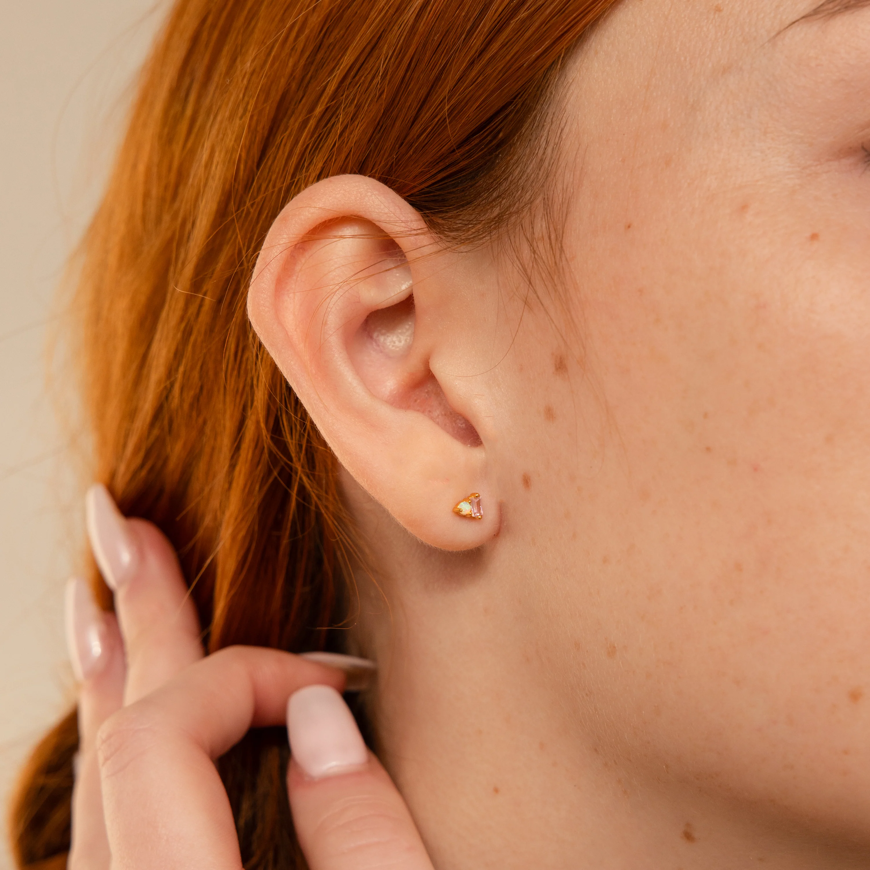 Pink Baguette Opal Studs - Image 4