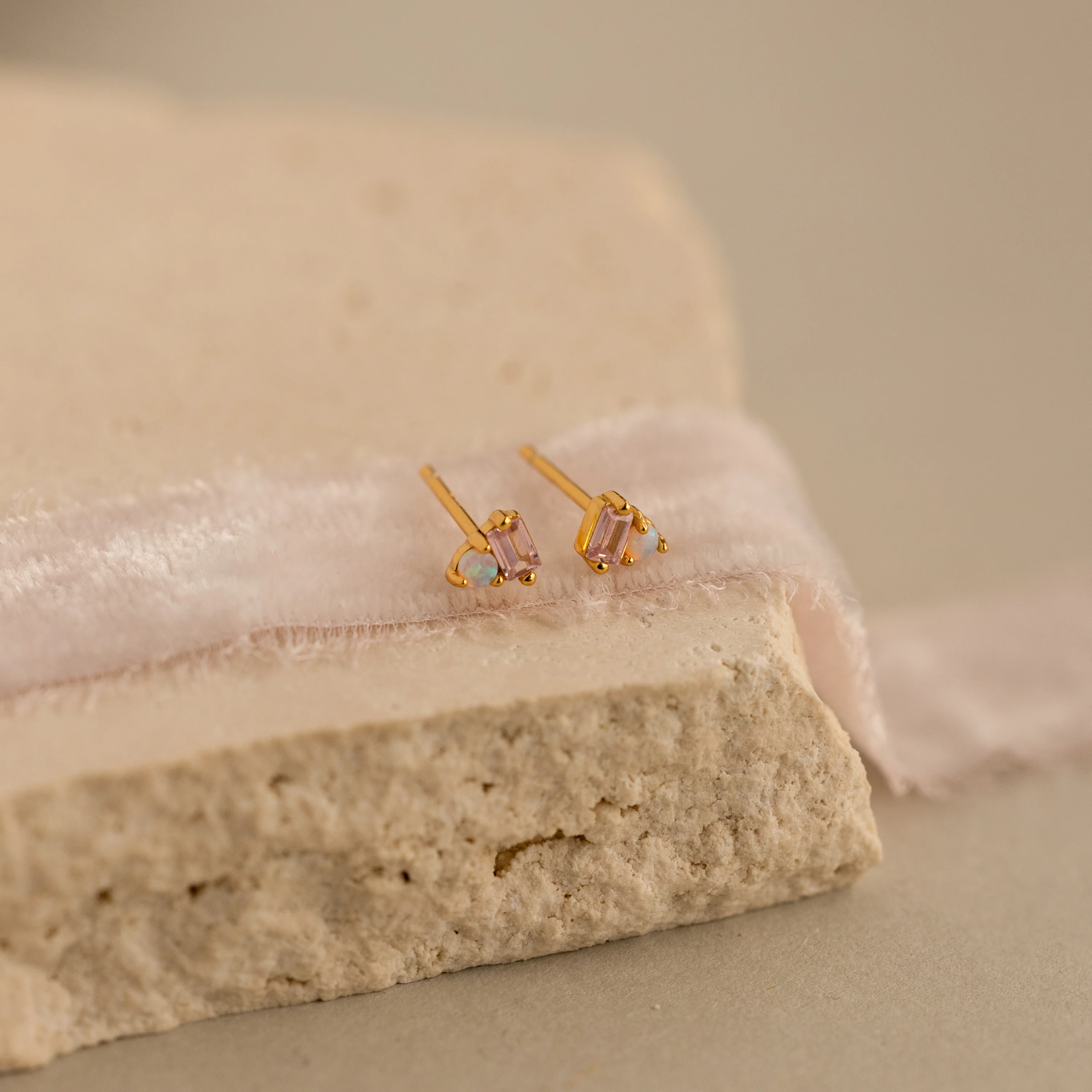 Pink Baguette Opal Studs - Image 9