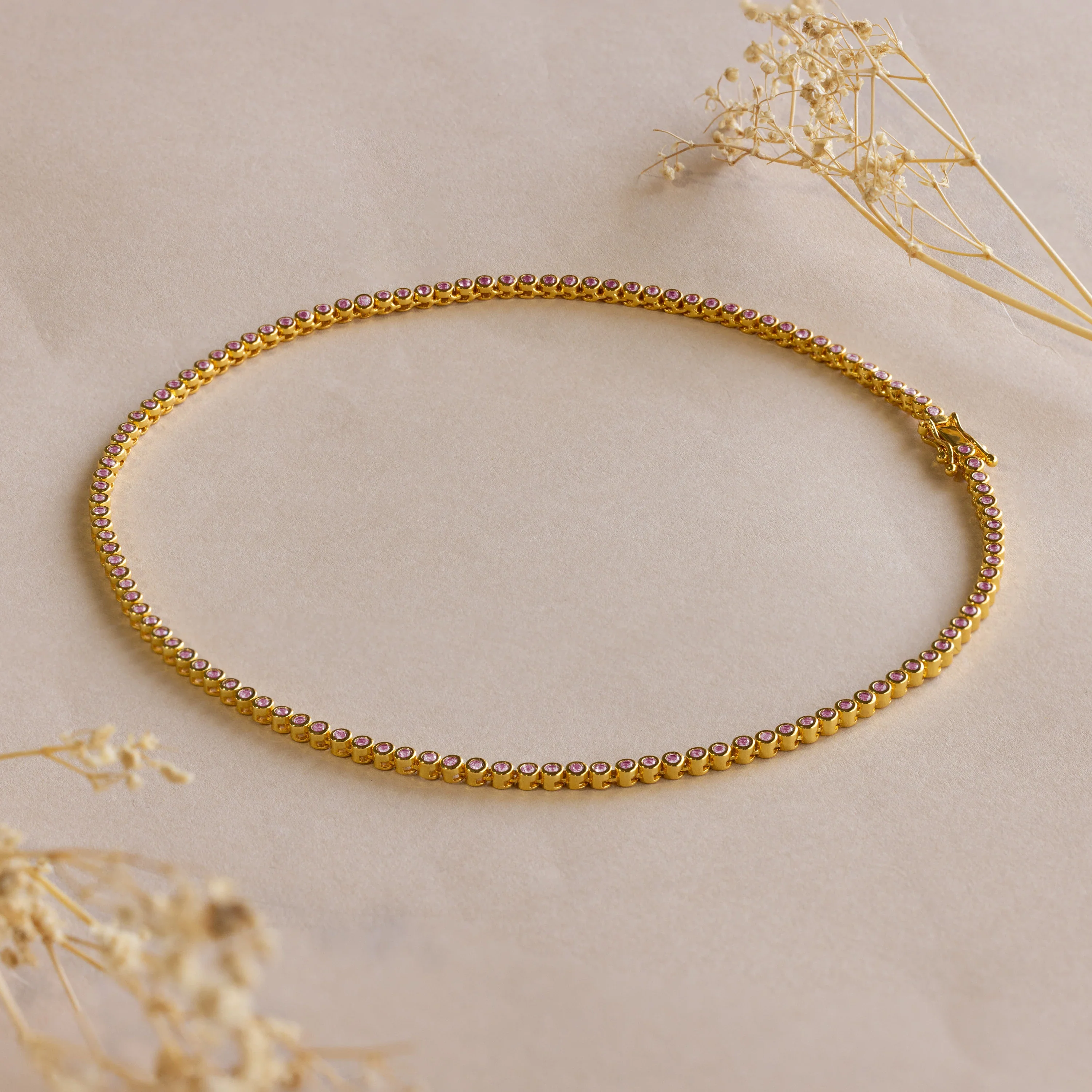 Pink Bezel Tennis Necklace - Image 3