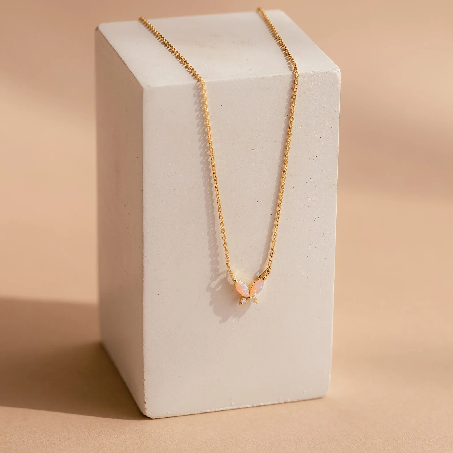 Pink Opal Butterfly Necklace in 18K Gold - Image 3