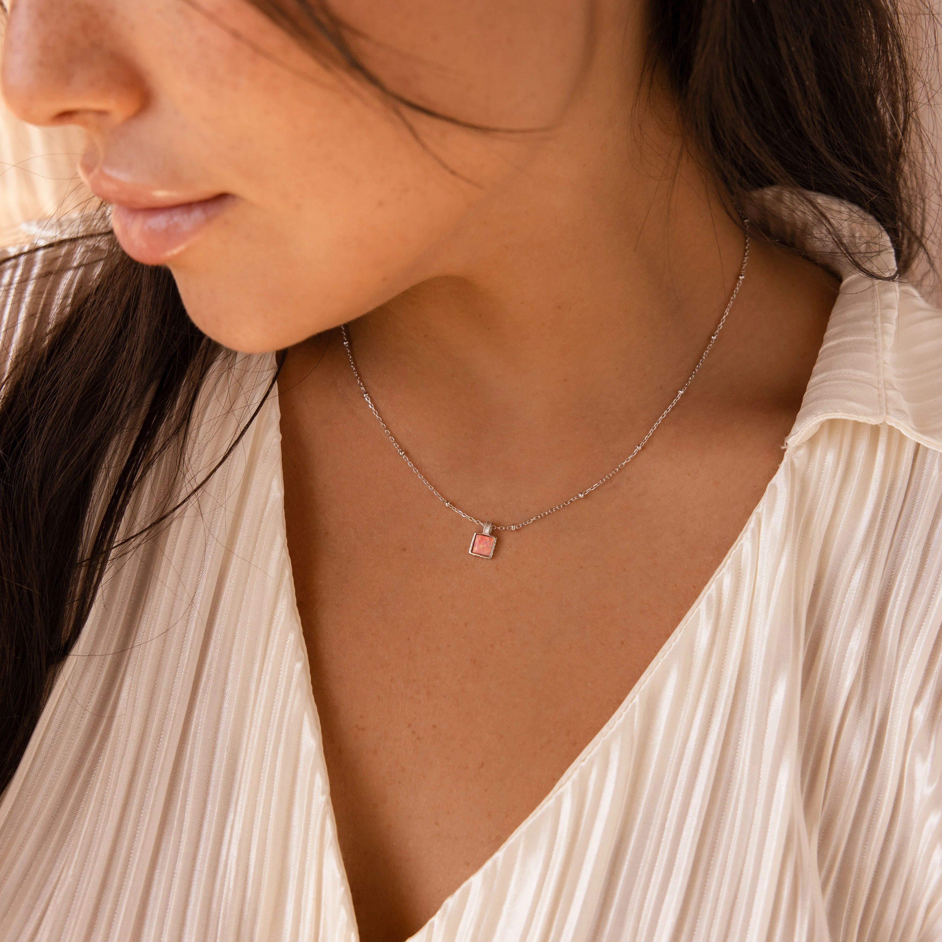 Pink Opal Pendant Necklace - Image 5