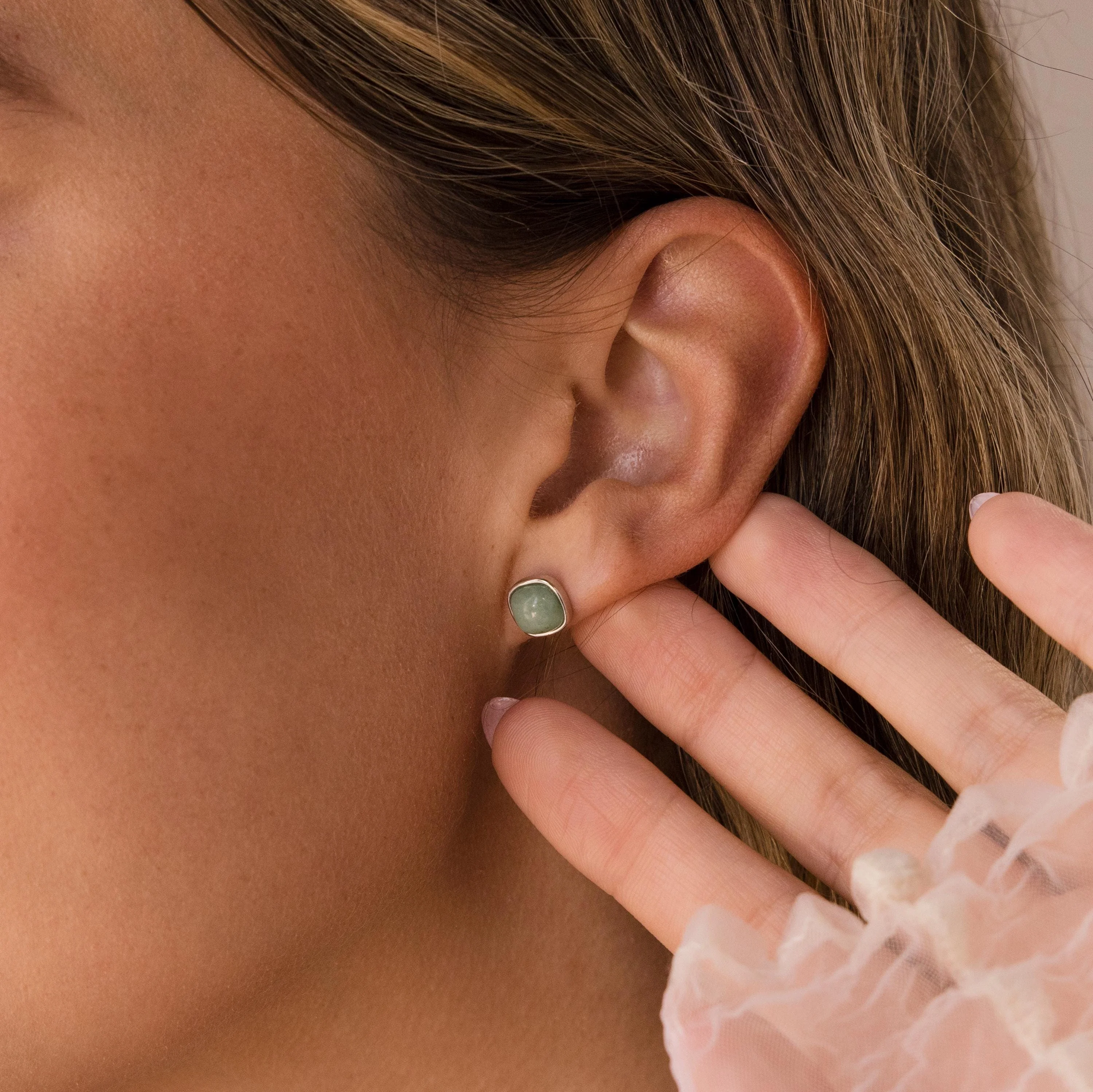 Princess Cut Jade Studs - Image 4