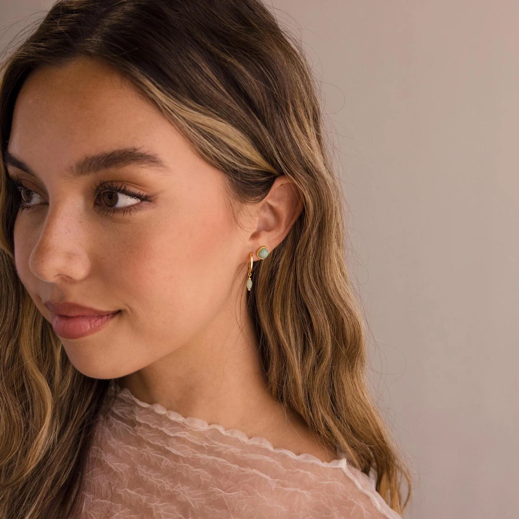 Princess Cut Jade Studs - Image 6