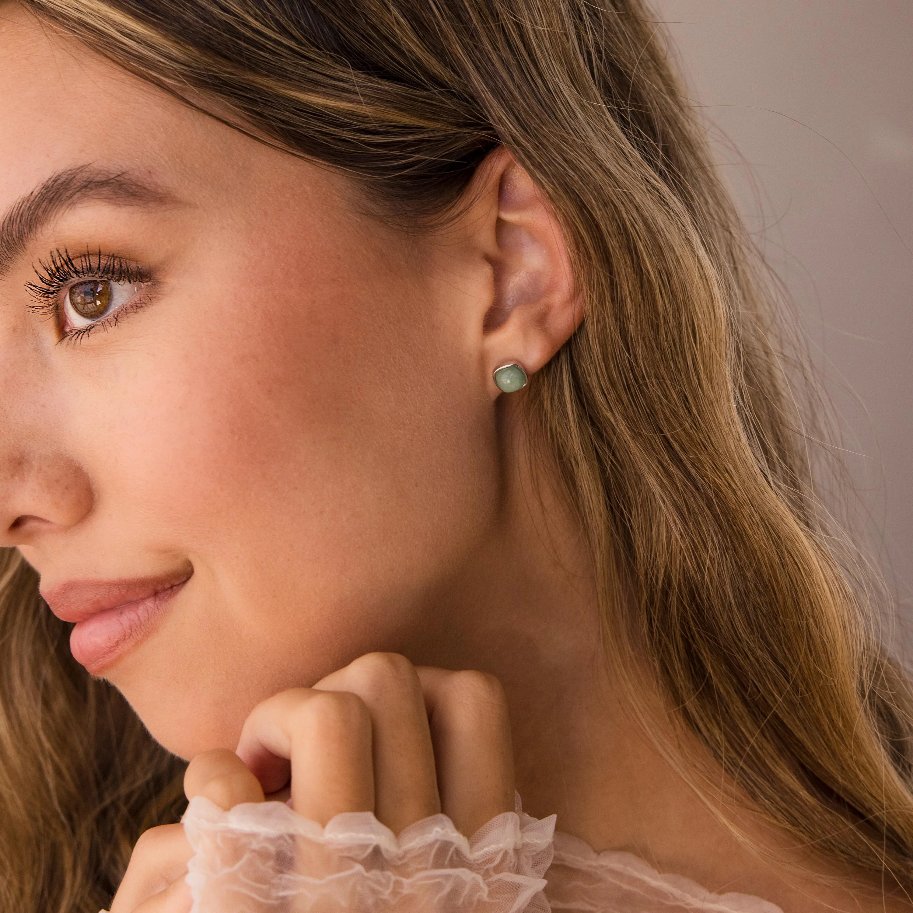 Princess Cut Jade Studs - Image 8