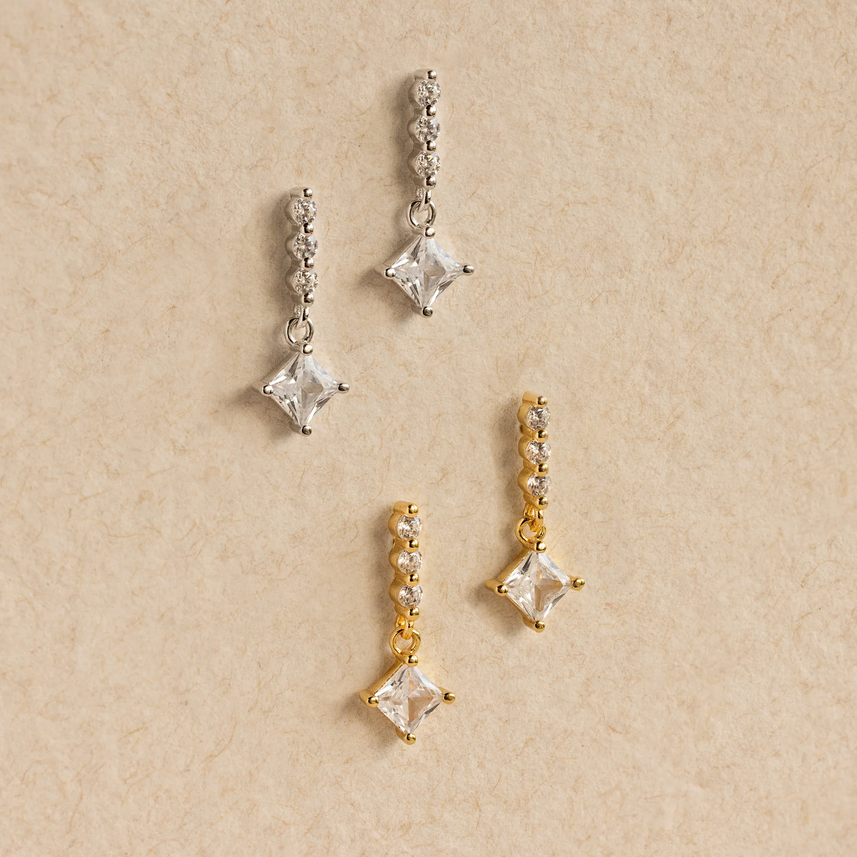 Princess Diamond Drop Studs - Image 3