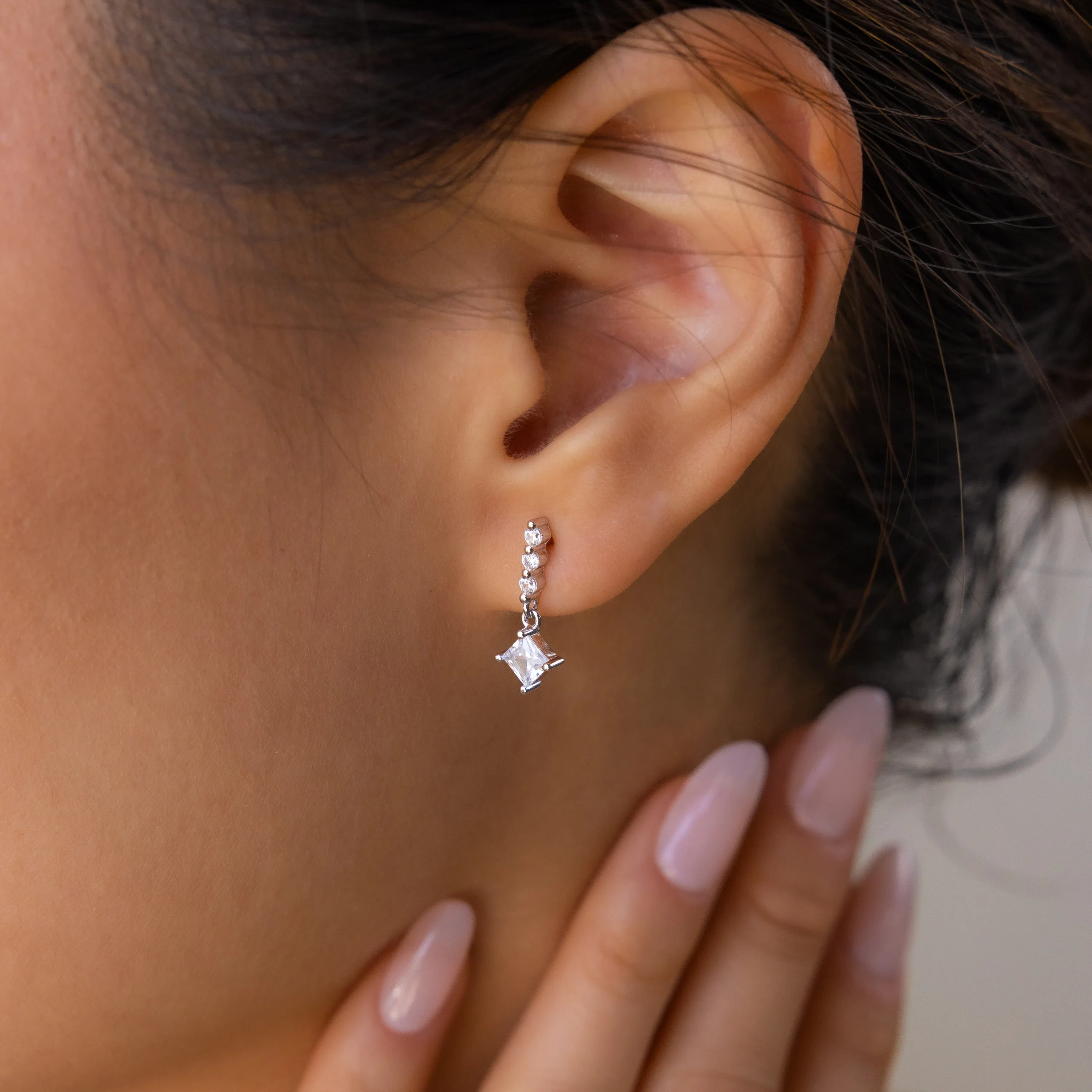 Princess Diamond Drop Studs - Image 4