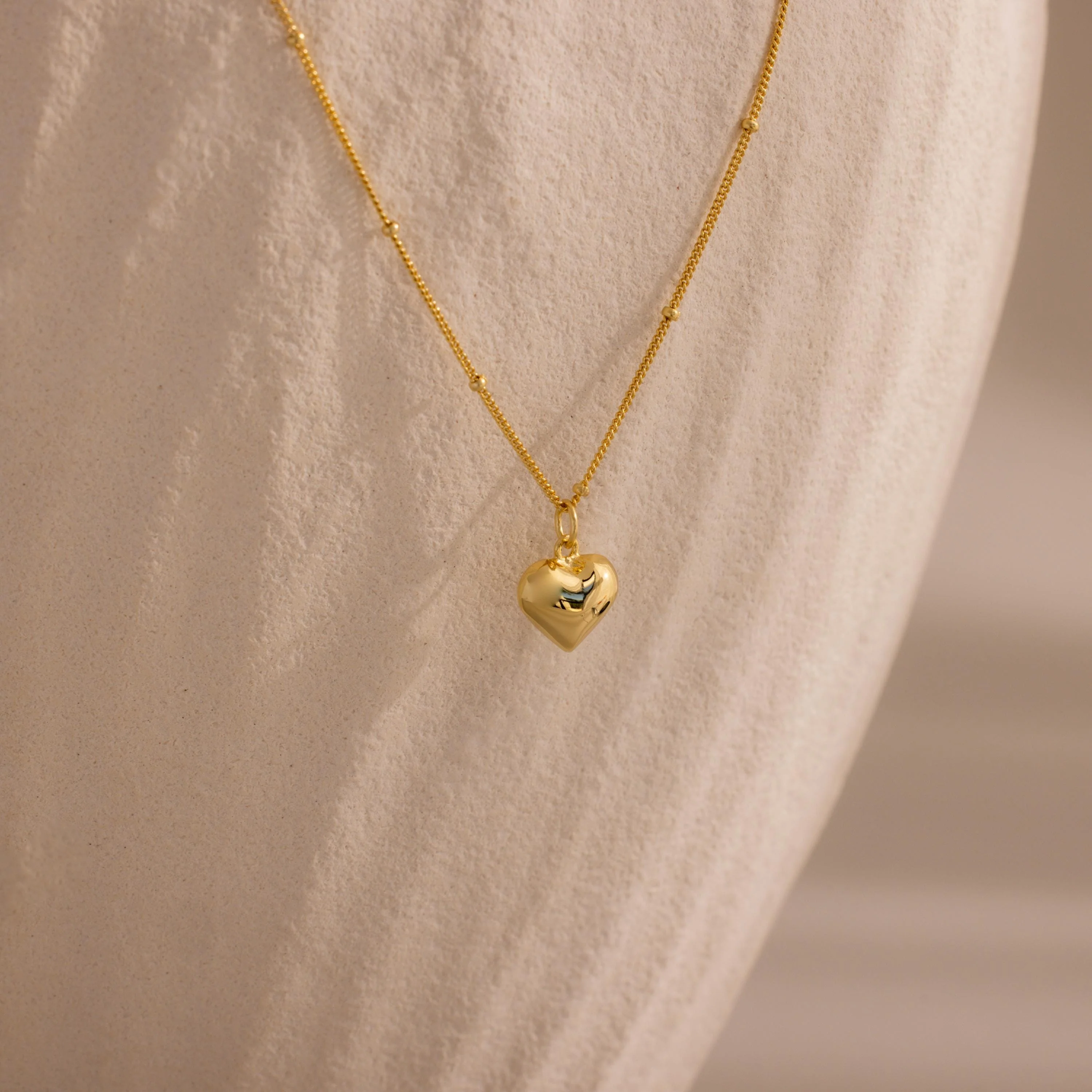 Puff Heart Charm Necklace in 18K Gold