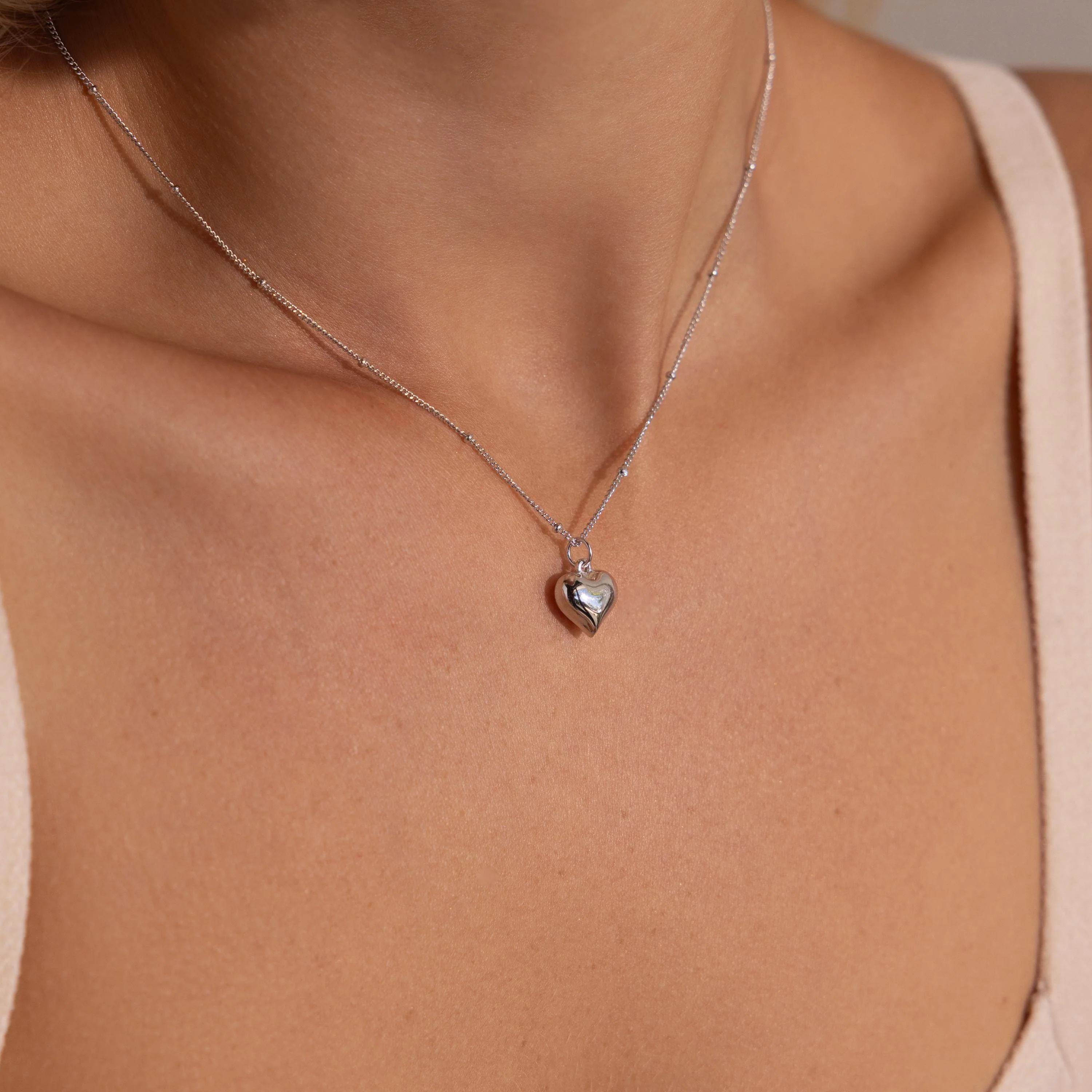 Puff Heart Charm Necklace in Silver - Image 2