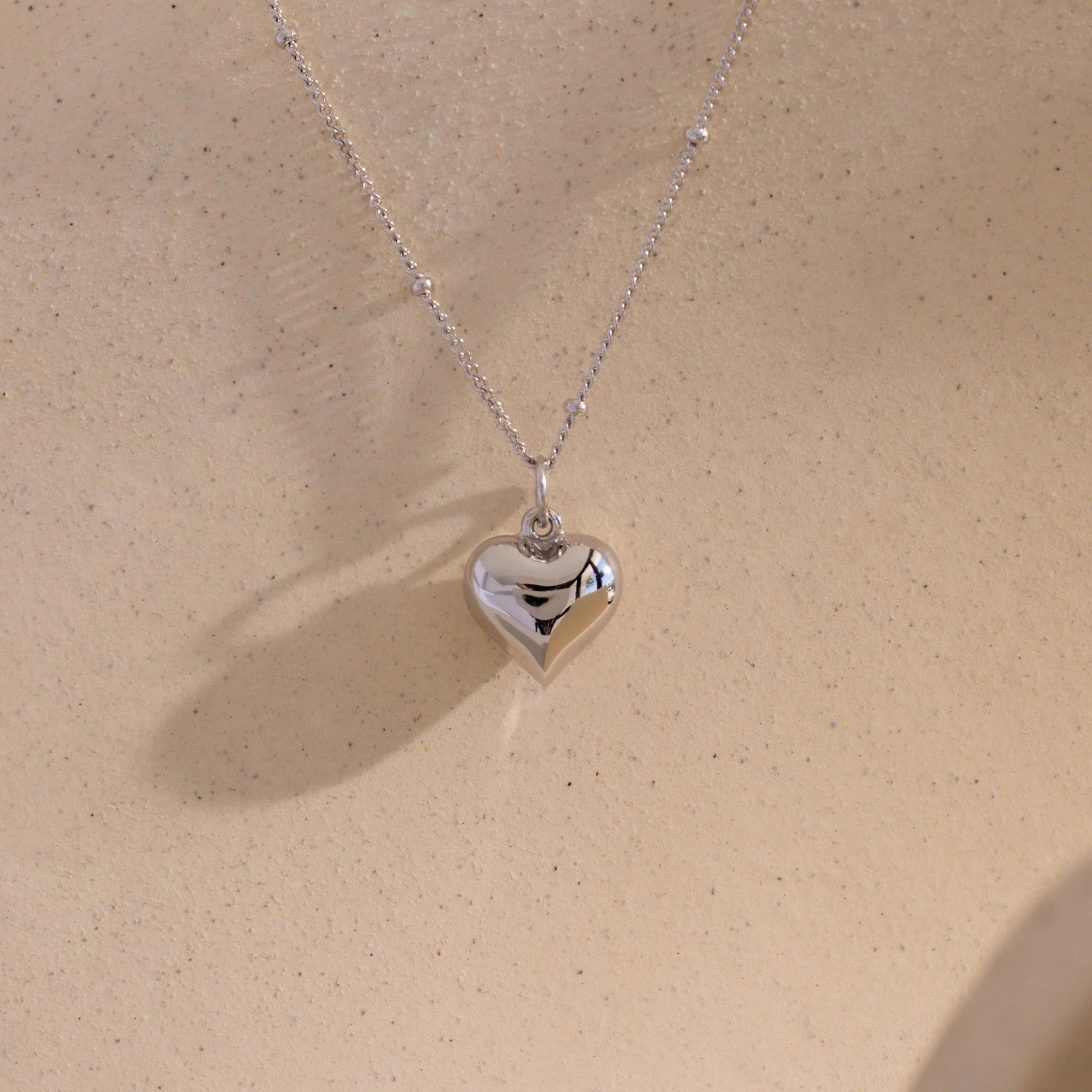 Puff Heart Charm Necklace in Silver - Image 3