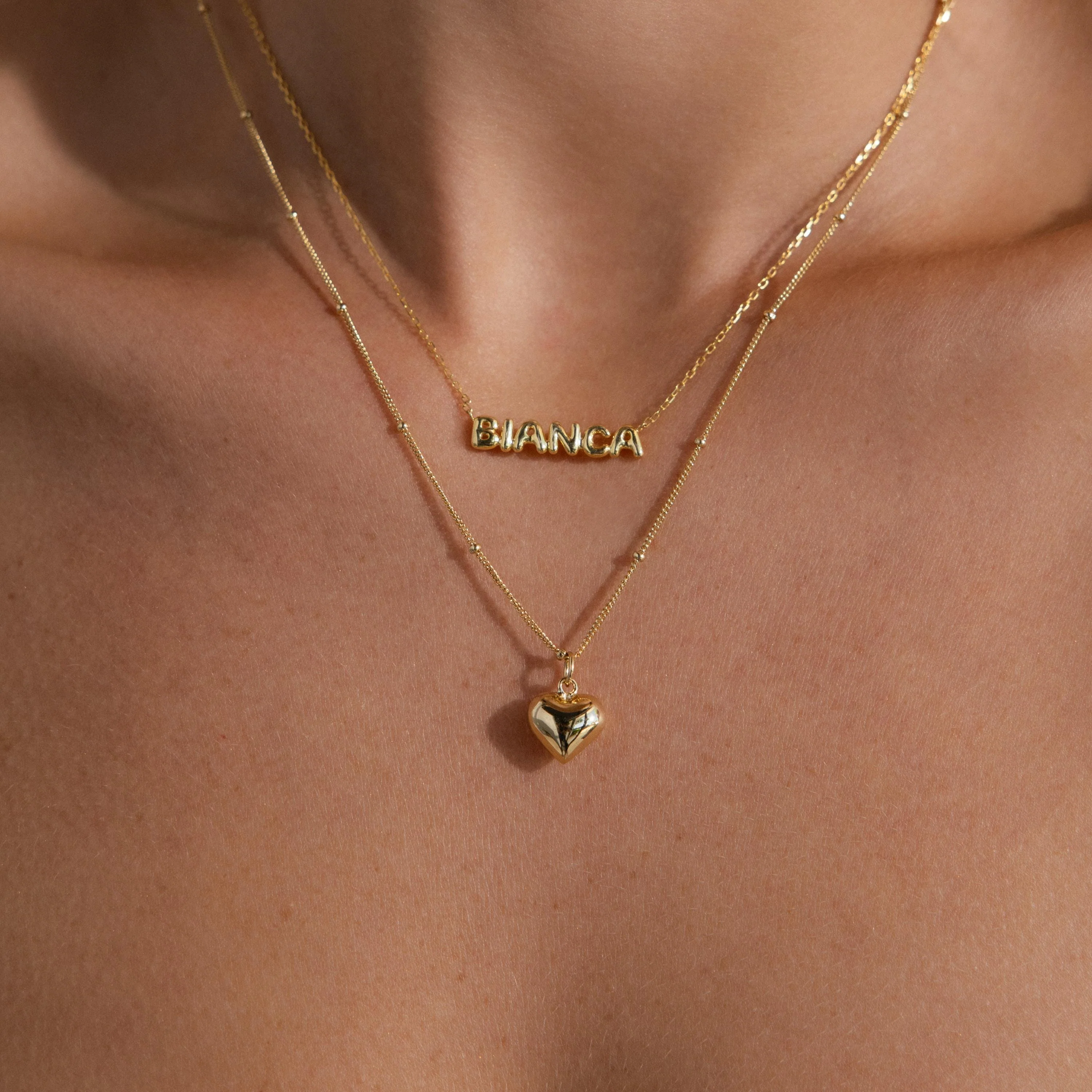 Puff Heart Charm Necklace in 18K Gold - Image 4