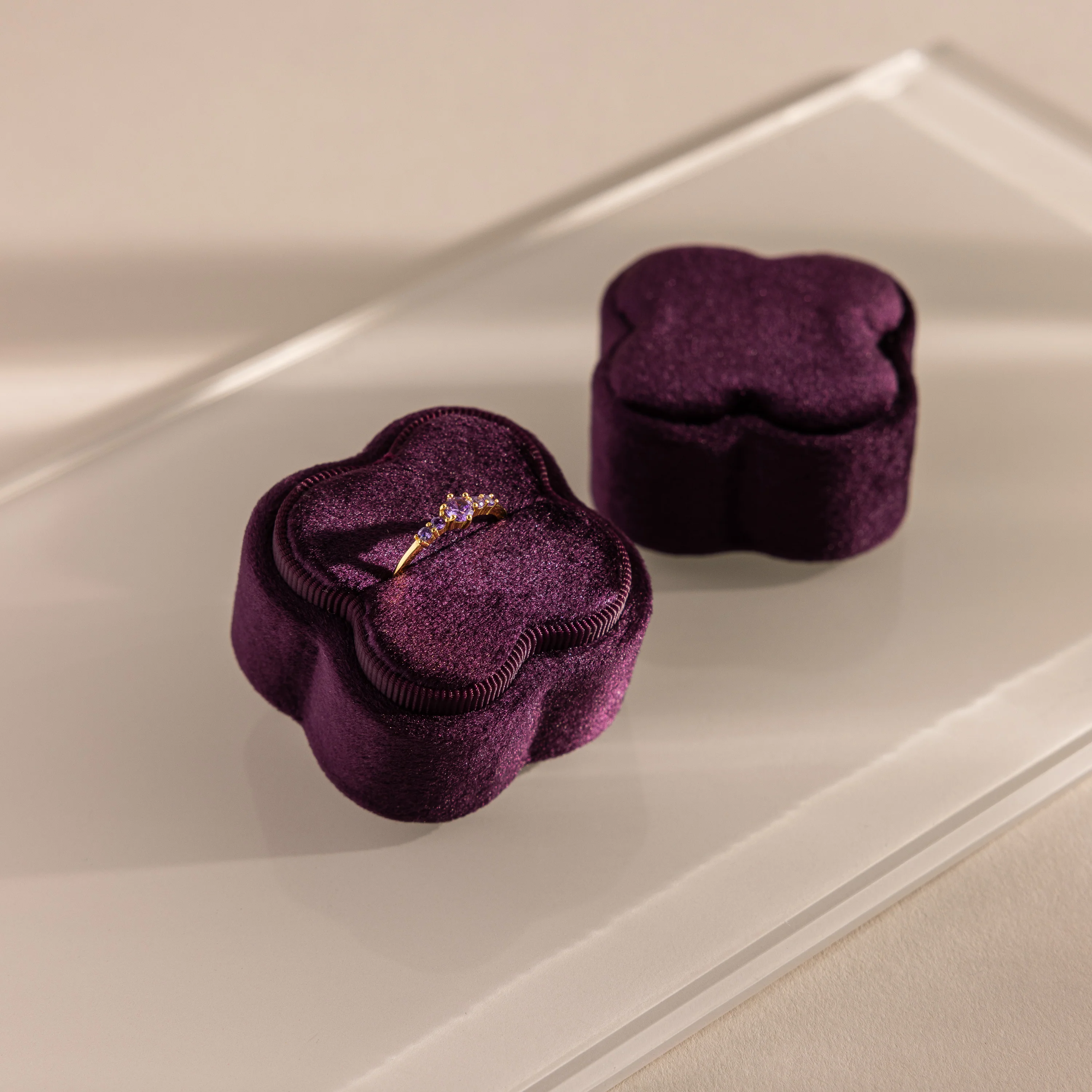 Purple Flower Velvet Ring Box - Image 5