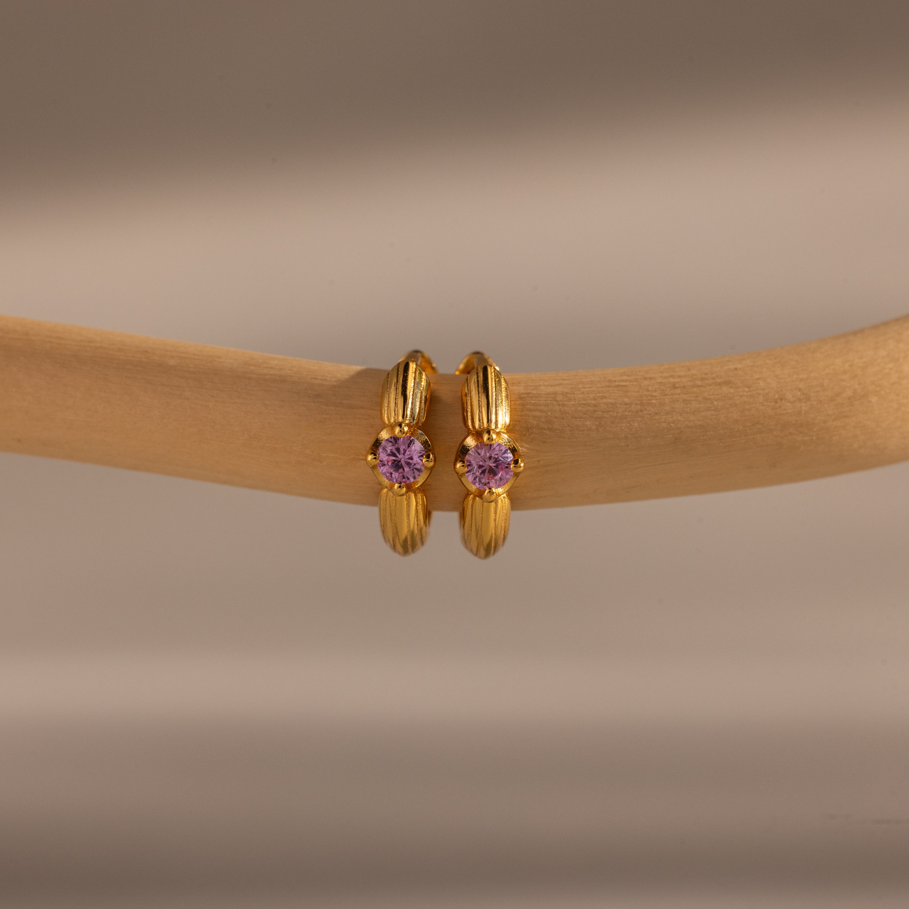 Ribbed Amethyst Huggies - Image 3