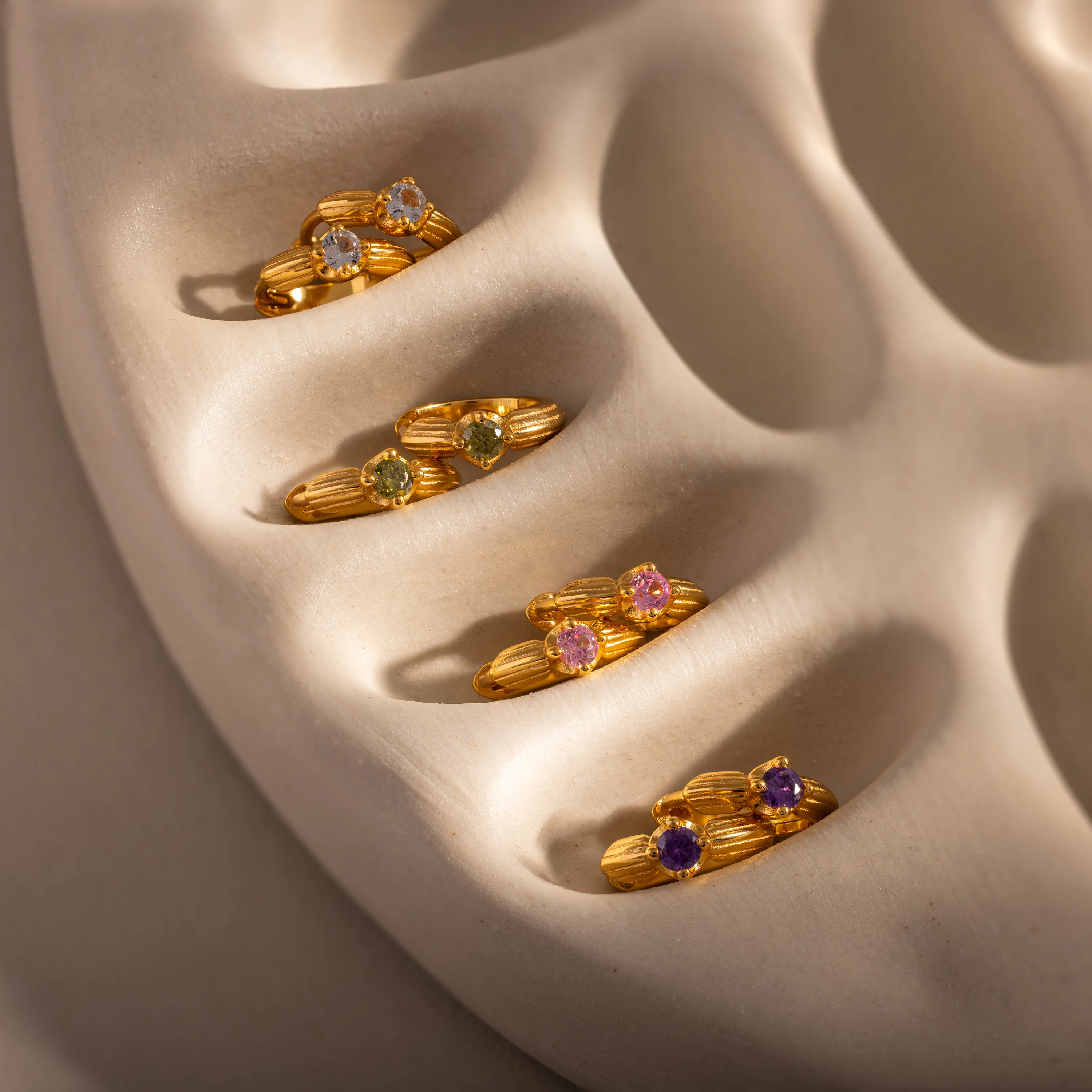 Ribbed Amethyst Huggies - Image 5