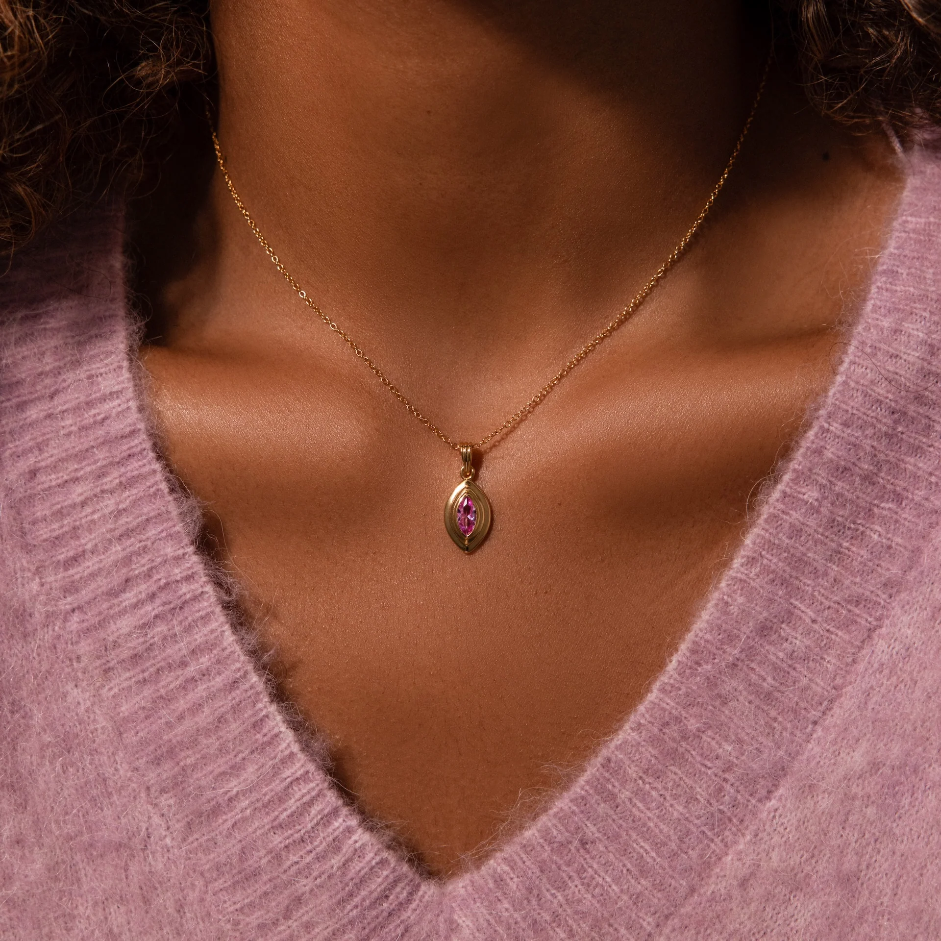 Ribbed Amethyst Pendant Necklace - Image 2