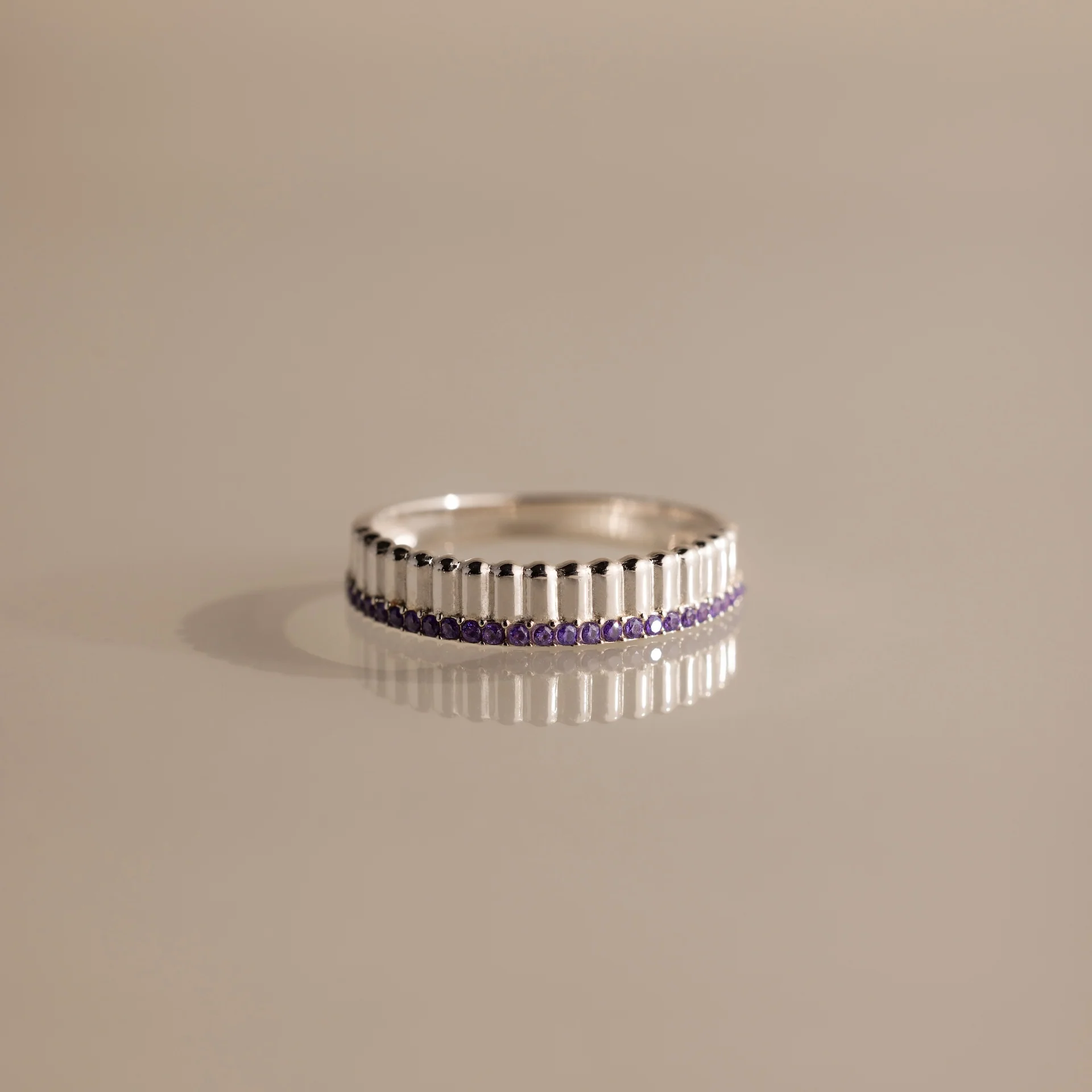 Ribbed Amethyst Stack Ring - Image 3